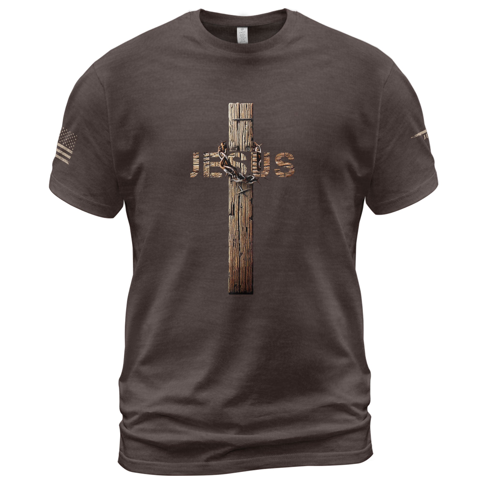 Christian Shirts for Men - Jesus Rustic Cross with Crown of Thorns Design, Christian Tee Shirts - Rust Field Wear