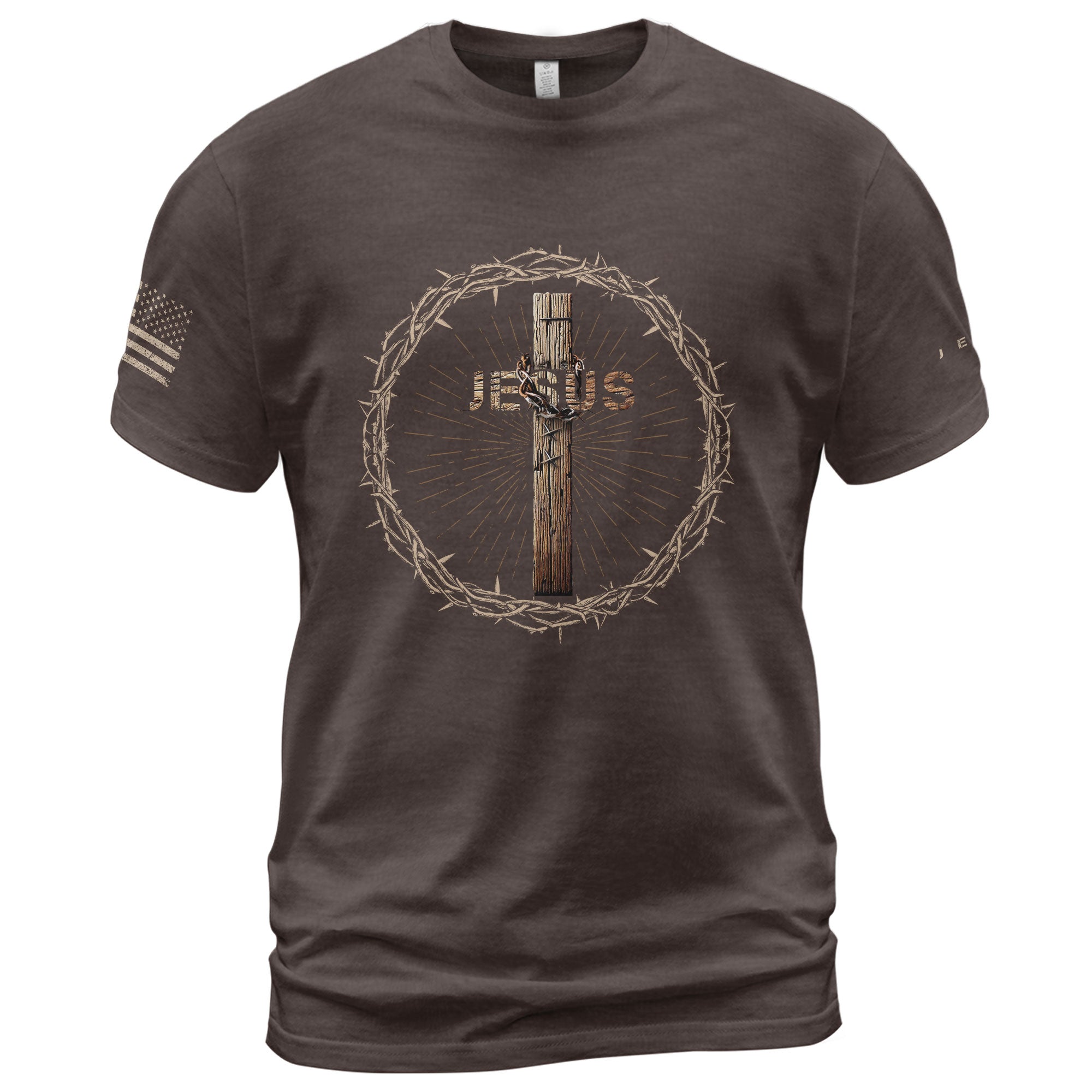 Jesus Crown of Thorns Cross Design - Christian Shirts for Men, Faith Based Christian Tee Shirts - Rust Field Wear