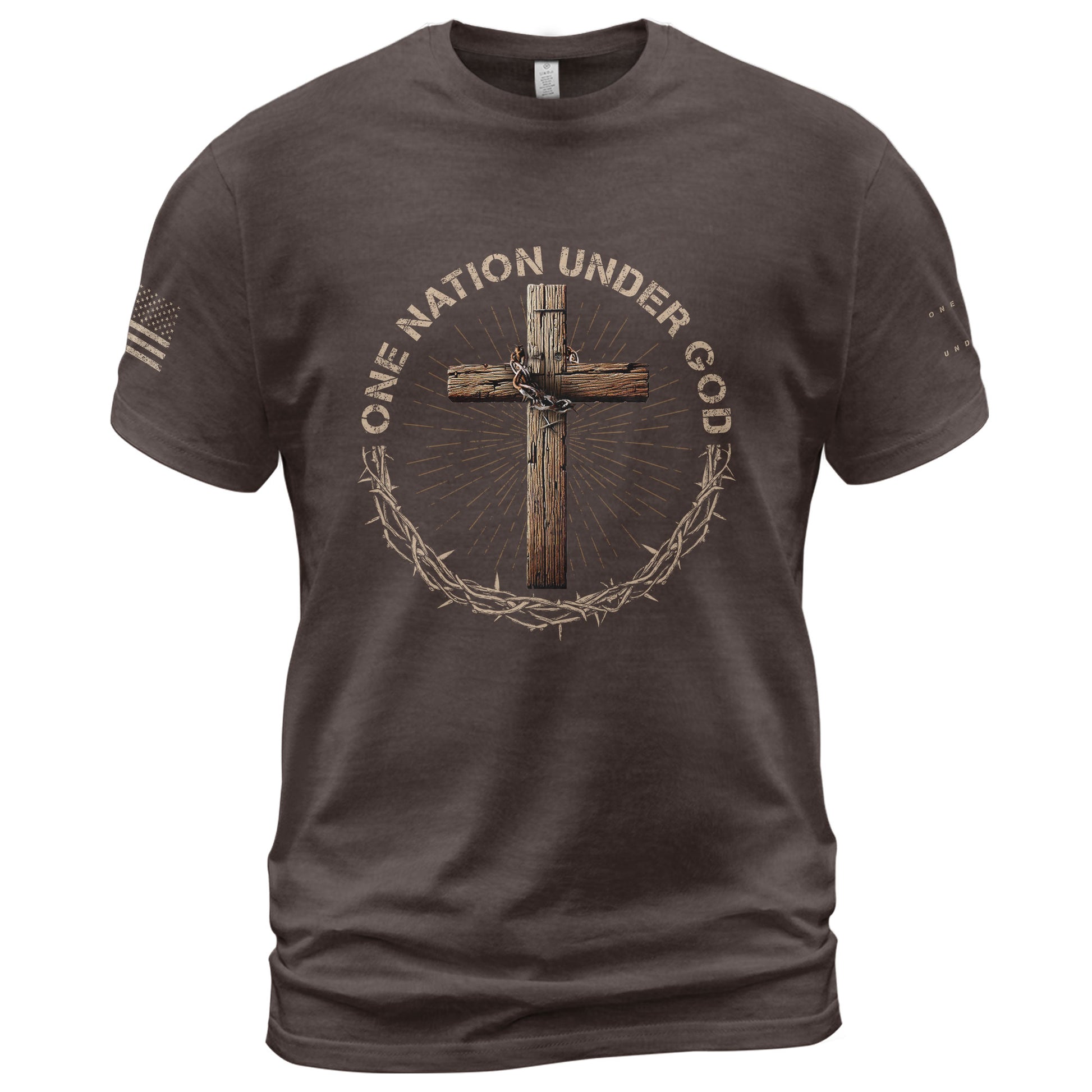 Christian Shirts for Men - One Nation Under God Crown and Cross Edition, Christian Tee Shirts - Rust Field Wear