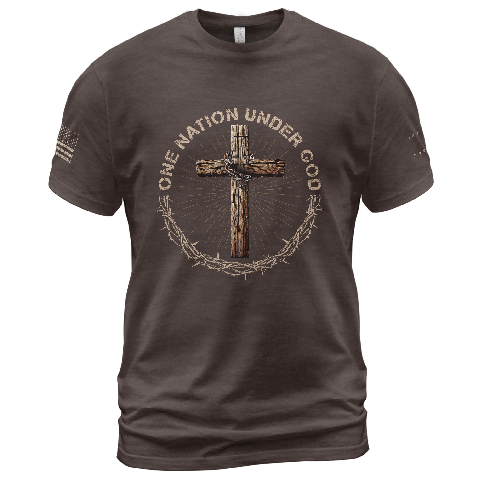 Christian Shirts for Men - One Nation Under God Crown and Cross Edition, Christian Tee Shirts - Rust Field Wear