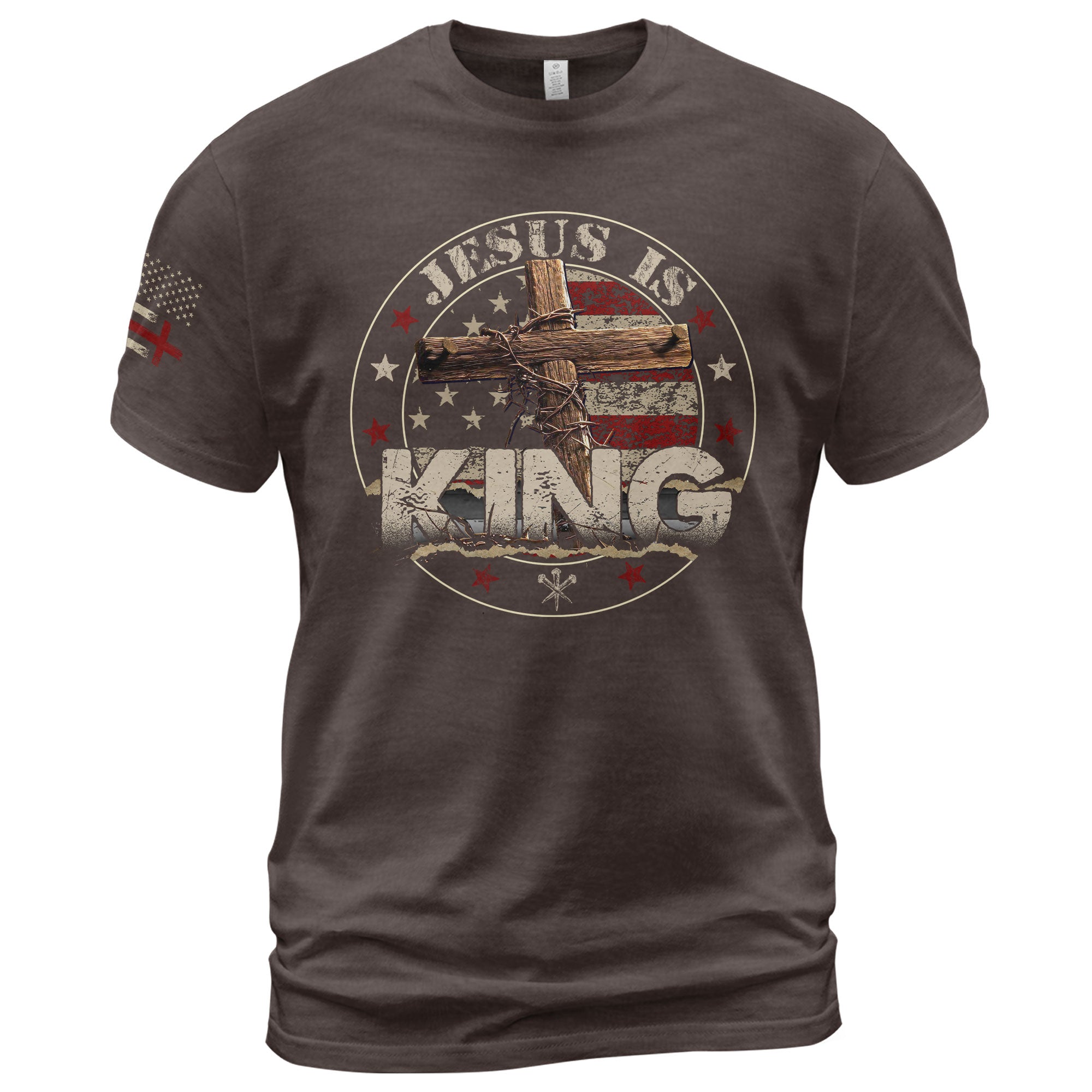 Christian Shirts for Men, Jesus Is King Christian Cross American Flag for - Christian Tee Shirts - Rust Field Wear