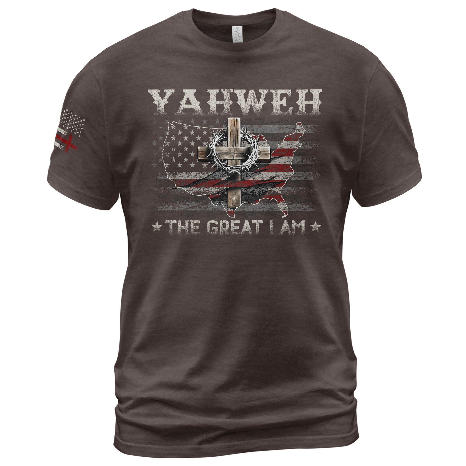 Yahweh The Great I Am Christian USA Cross - Christian Tee Shirts, Christian Shirts for Men - Rust Field Wear