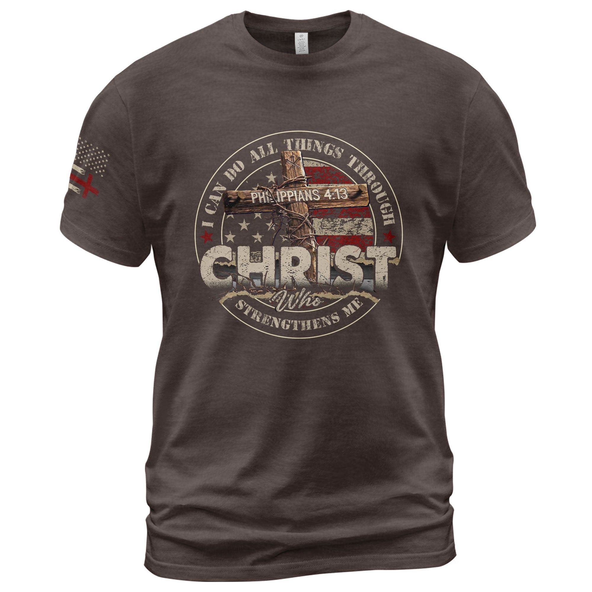 Faith Based Christian Tee Shirts, Christ I Can Do All Things Through Him (Philippians 4:13) - Christian Shirts for Men - Rust Field Wear