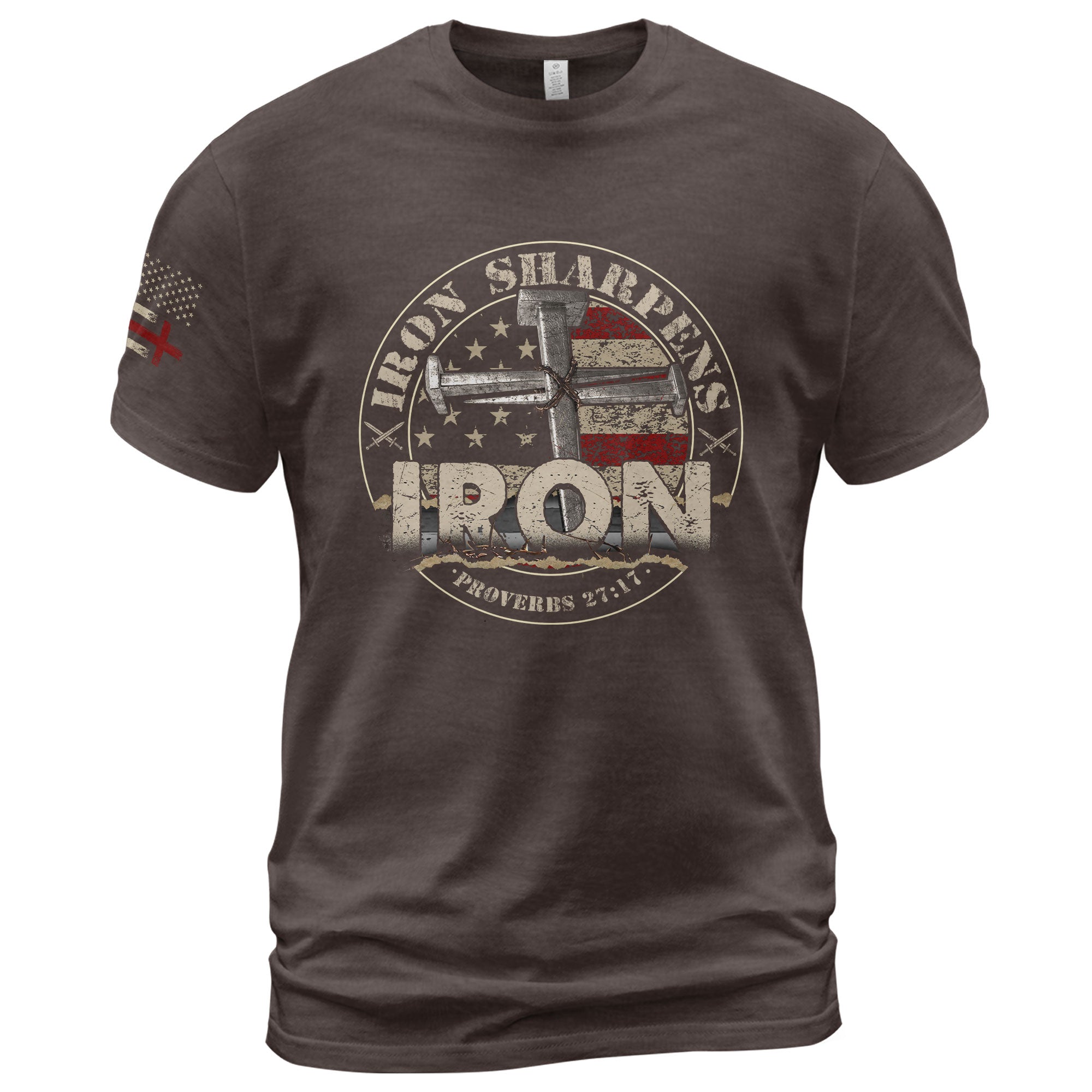 Christian Shirts for Men - Iron Sharpens Iron Proverbs 27:17 Bible Verse, Christian Tee Shirts - Rust Field Wear
