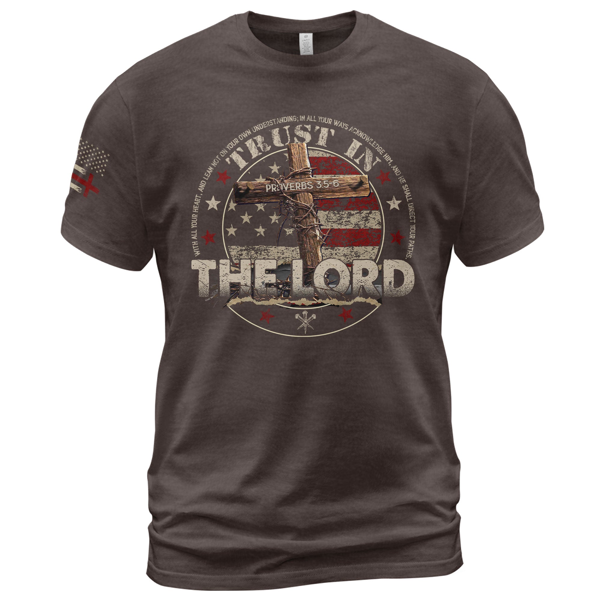 Christian Shirts for Men, Trust In The Lord Proverbs 3:5 6 Bible Verse Patriotic Christian - Christian Tee Shirts - Rust Field Wear