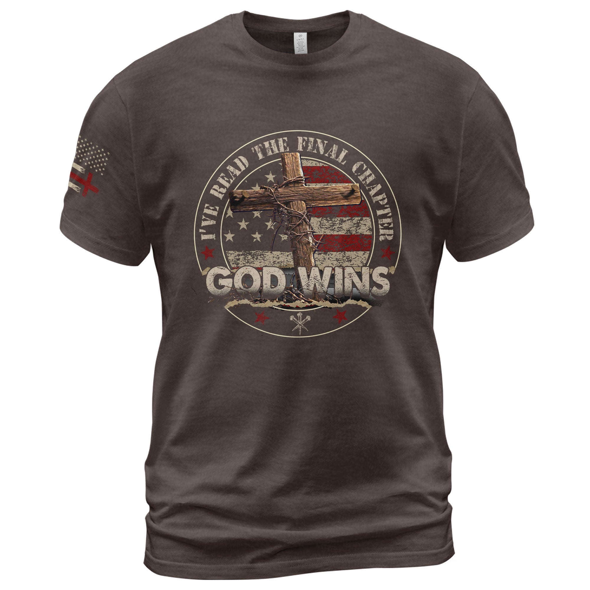 God Wins Final Chapter Circle American Flag, Christian Shirts for Men - Christian Tee Shirts - Rust Field Wear
