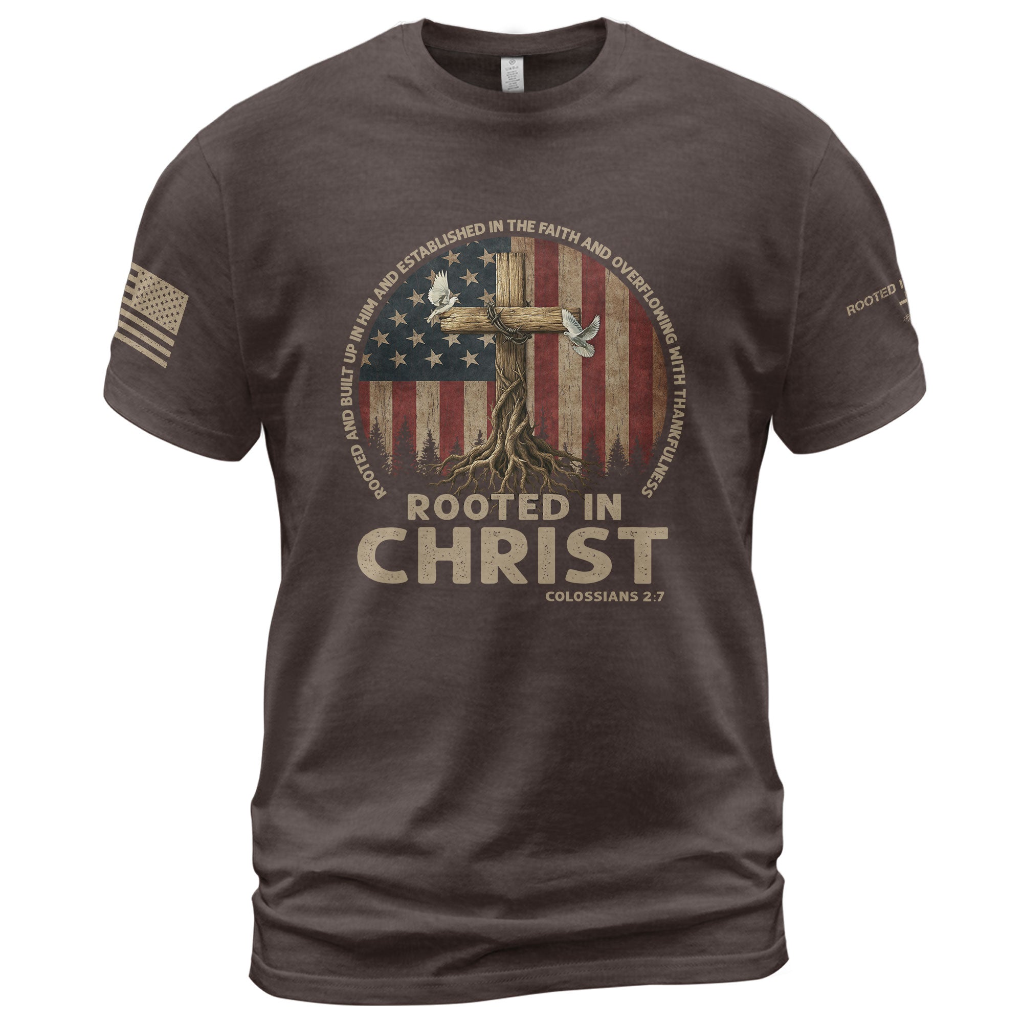 Christian Shirts for Men, Rooted in Christ Colossians 2:7 Christian - Christian Tee Shirts - Rust Field Wear