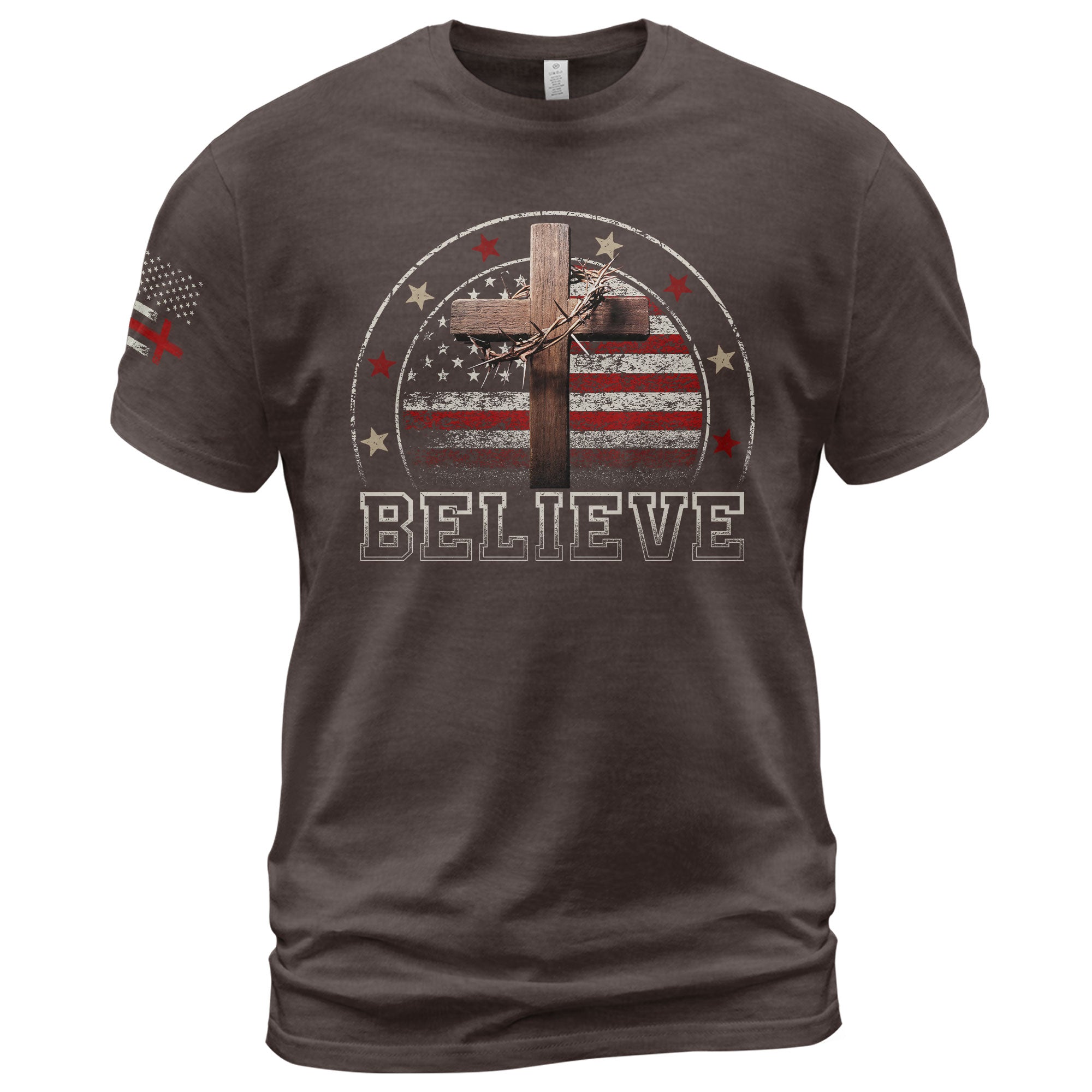 Believe American Flag and Cross Christian - Christian Tee Shirts, Christian Shirts for Men - Rust Field Wear