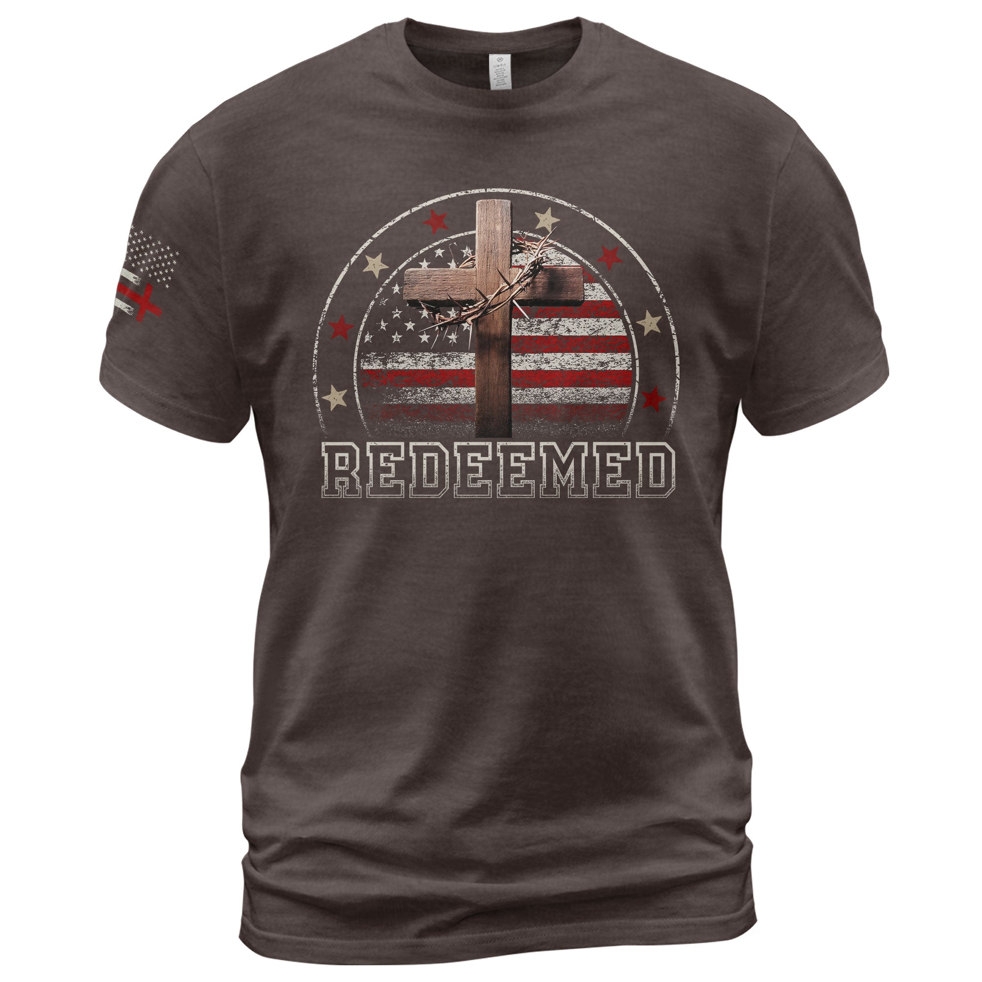 Redeemed Christian Cross and American Flag Design, Christian Shirts for Men - Christian Tee Shirts - Rust Field Wear