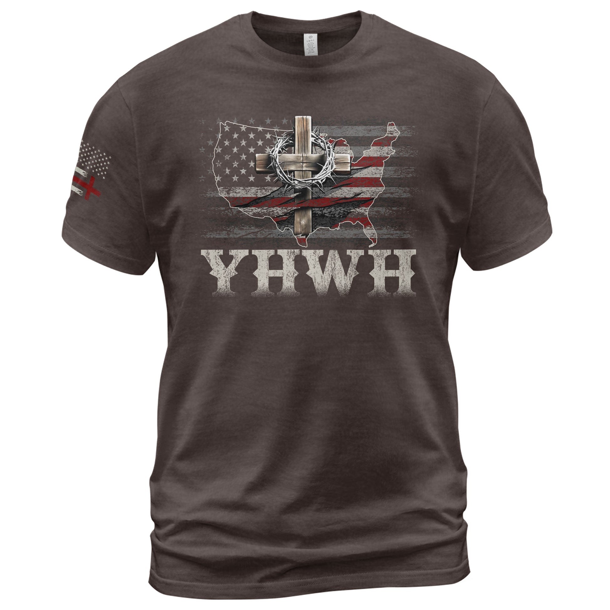 YHWH USA Cross Christian Faith and Patriotism, Christian Tee Shirts - Faith Shirts for Men - Rust Field Wear