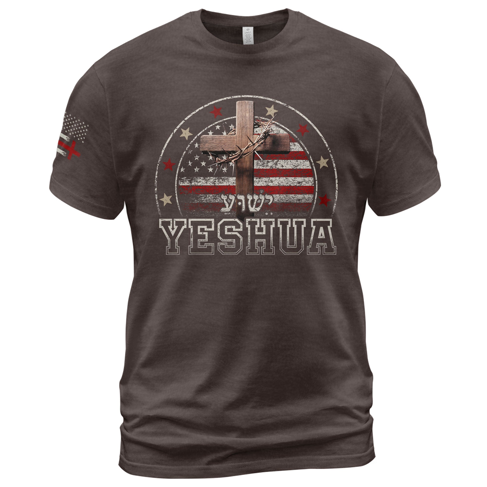 Christian Tee Shirts, Yeshua Cross and American Flag - Christian Shirts for Men - Rust Field Wear