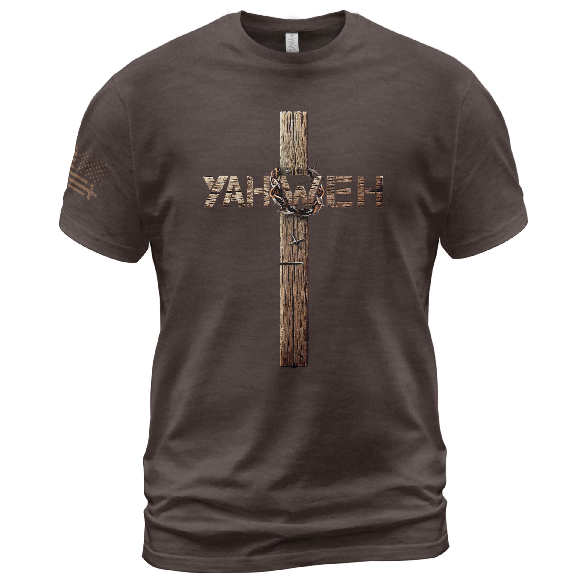 Yahweh Crown of Thorns Wooden Cross Christian, Christian Shirts for Men - Christian Tee Shirts - Rust Field Wear