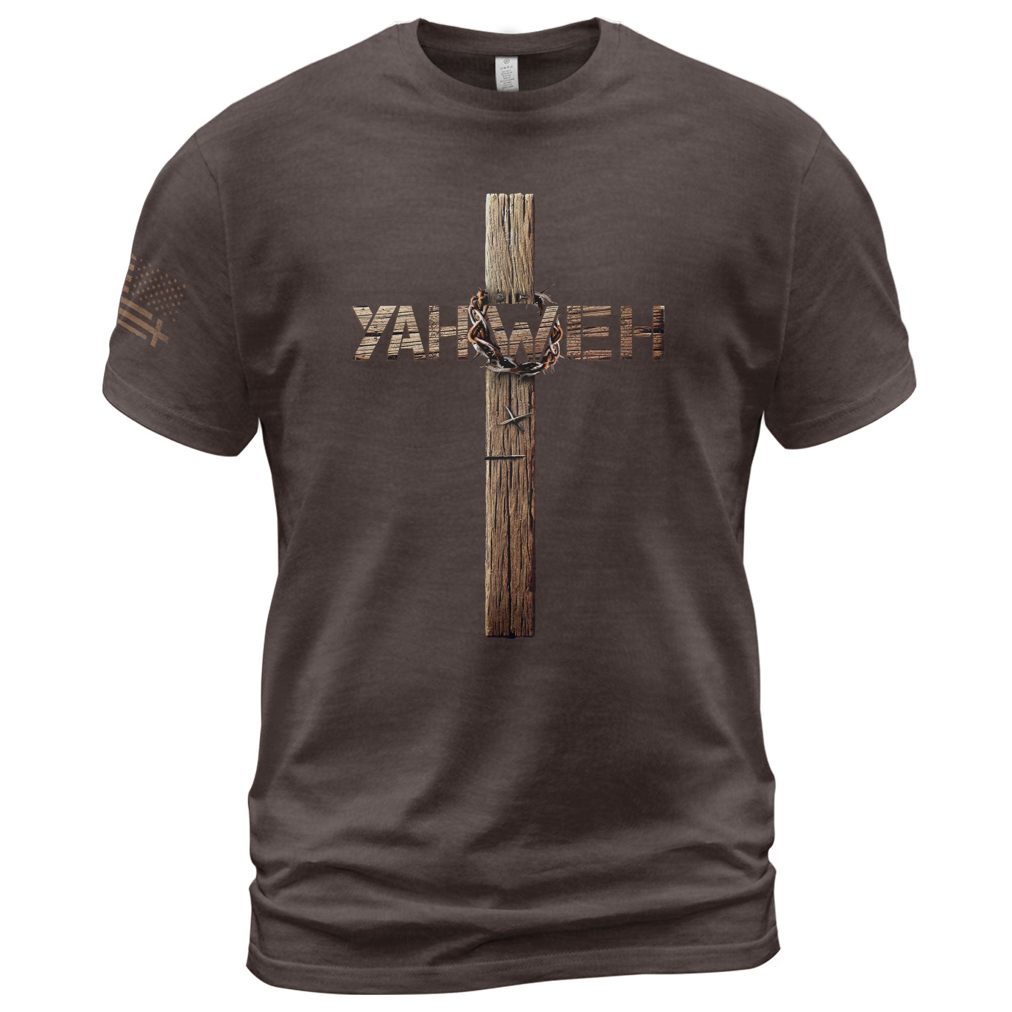 Yahweh Crown of Thorns Wooden Cross Christian, Christian Shirts for Men - Christian Tee Shirts - Rust Field Wear