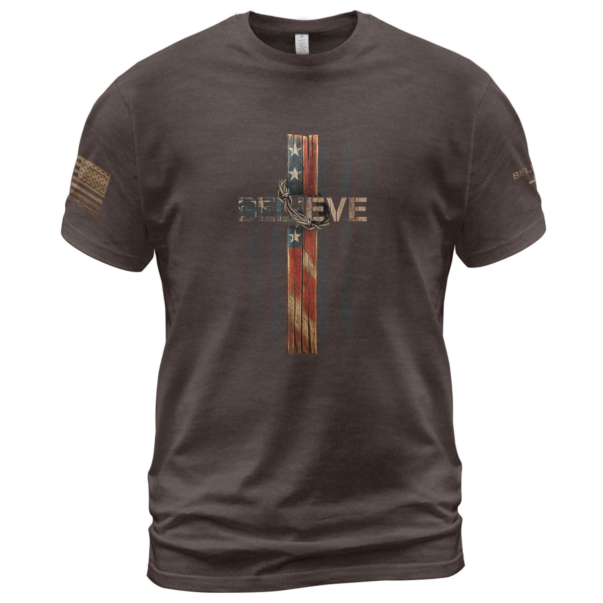 Believe American Flag Cross Christian, Christian Shirts for Men - Christian Tee Shirts - Rust Field Wear