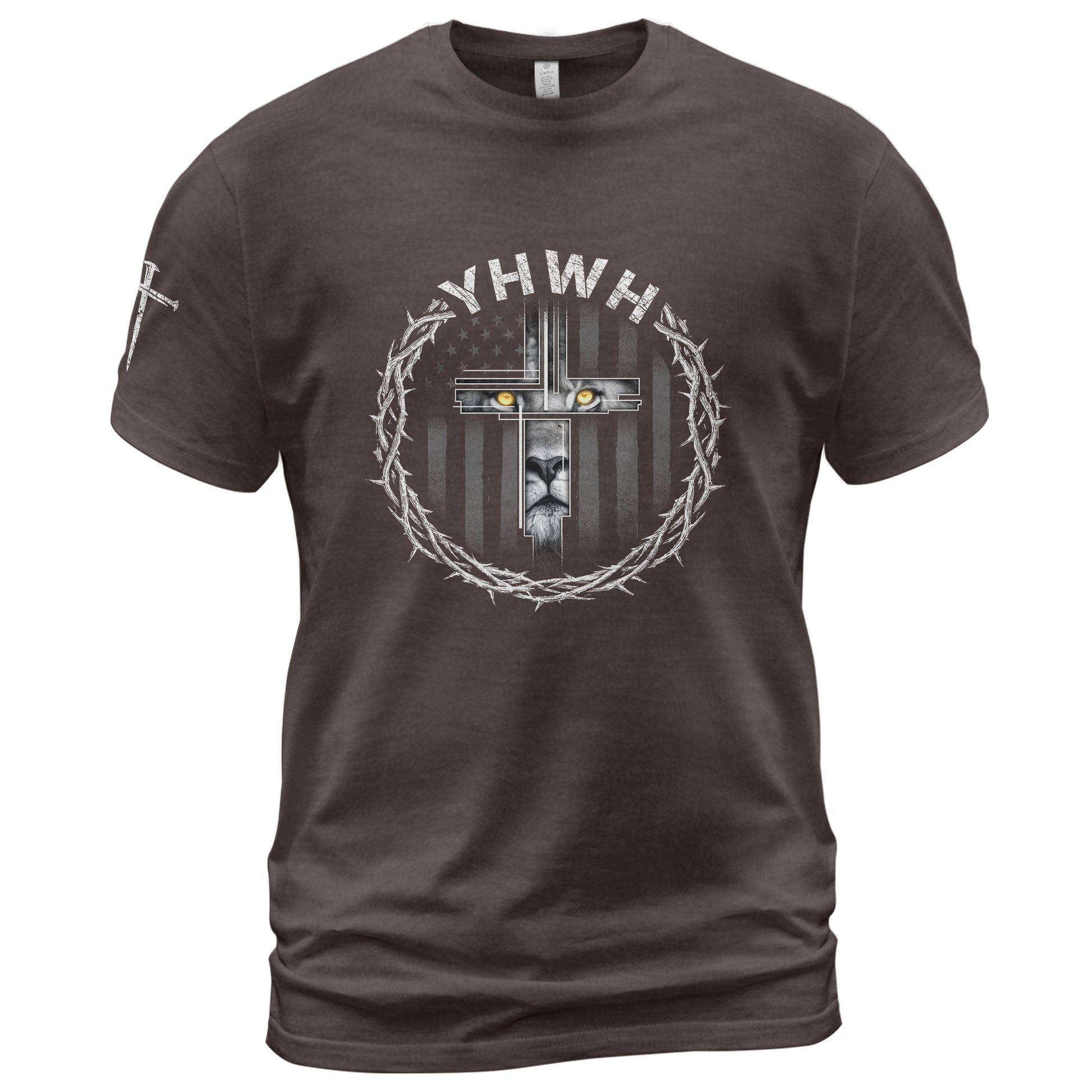 Christian Shirts for Men - YHWH Lion Cross Crown of Thorns Christian, Christian Tee Shirts - Rust Field Wear