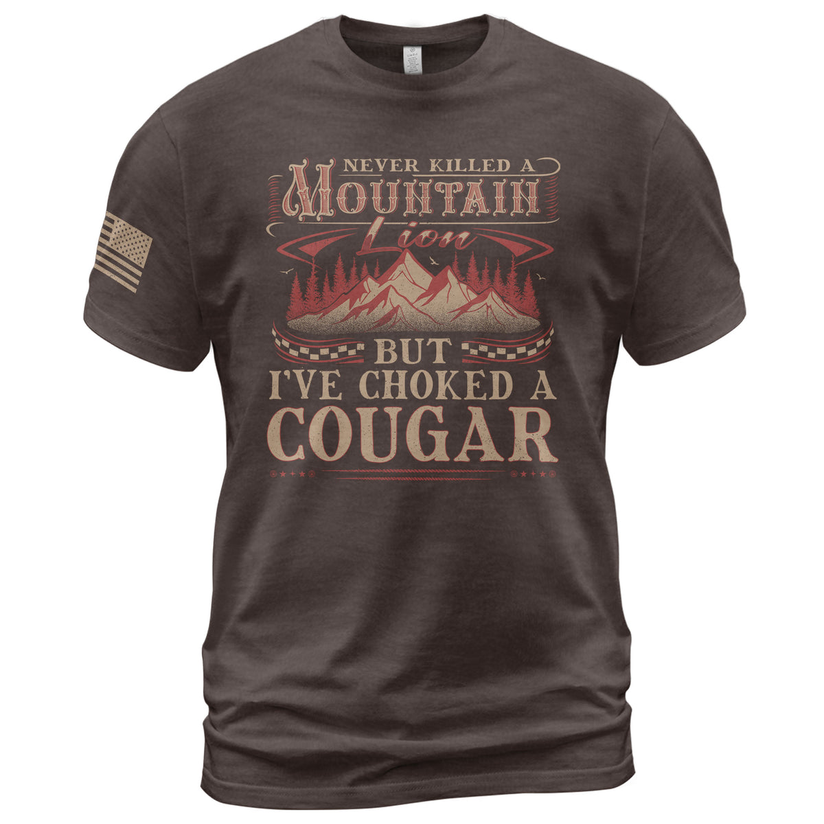 Never Killed A Mountain Lion But Ive Choked A Cougar Distressed Graphic T-Shirt
