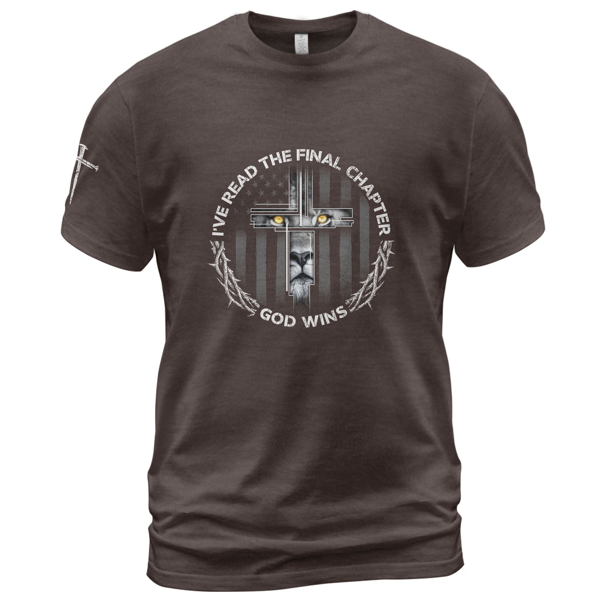 Christian Tee Shirts, God Wins Lion Cross Final Chapter Christian - Christian Shirts for Men - Rust Field Wear