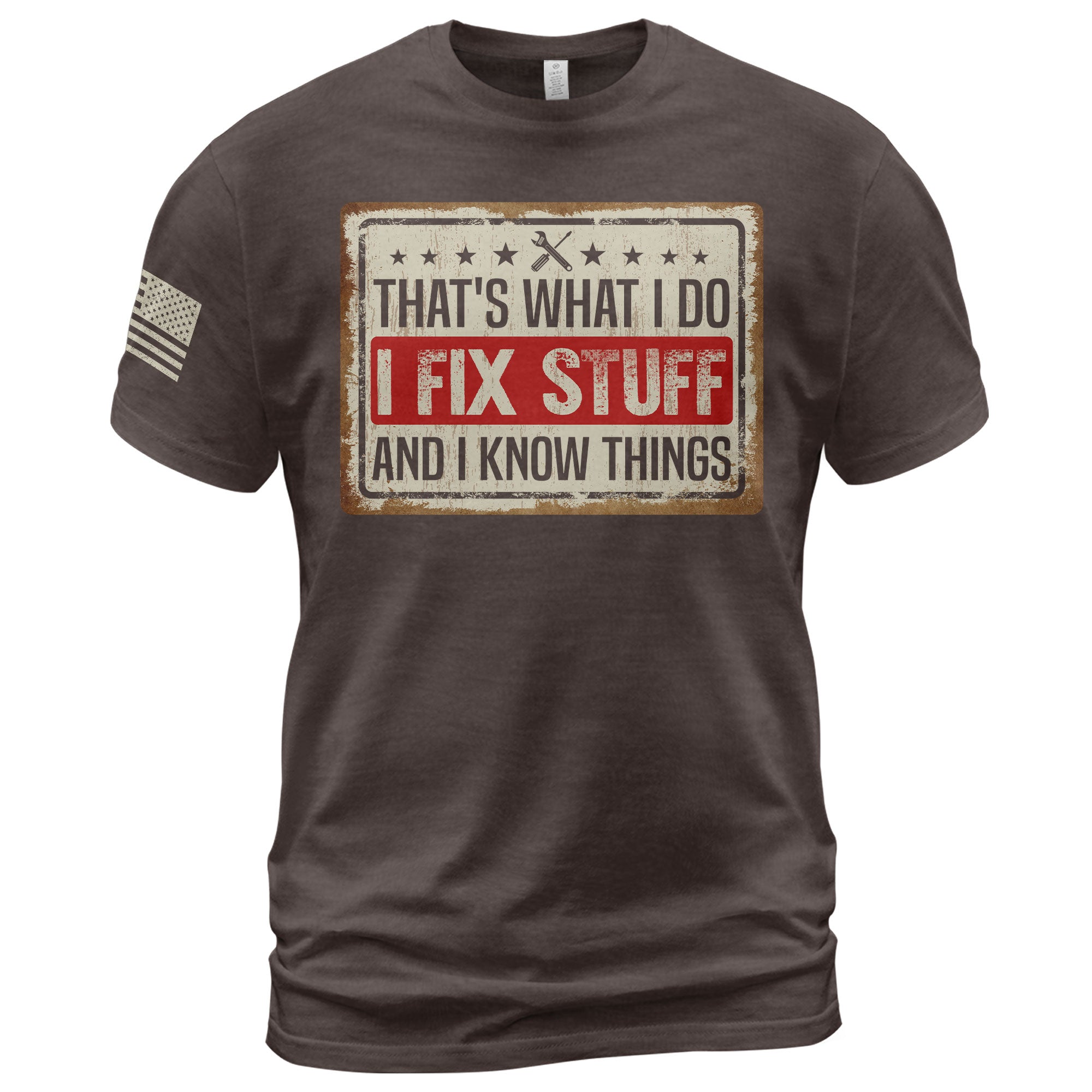 Men Vintage License Plate Graphic T-Shirt I Fix Stuff And I Know Things Sign Tee