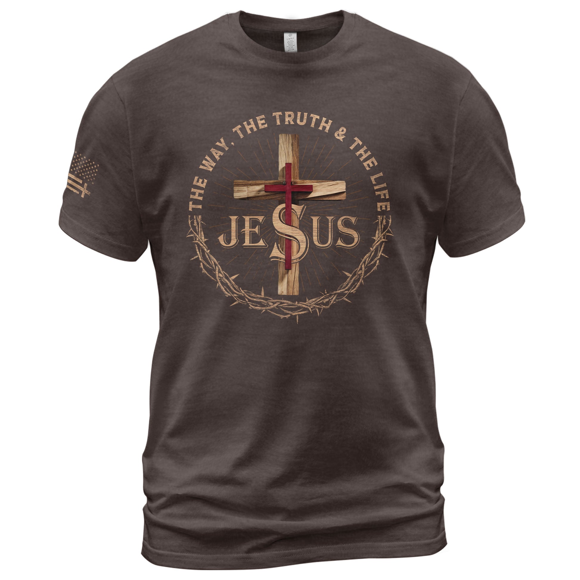 Christian Shirts for Men, The Way The Truth The Life Jesus Cross Crown Christian - Christian Tee Shirts - Rust Field Wear