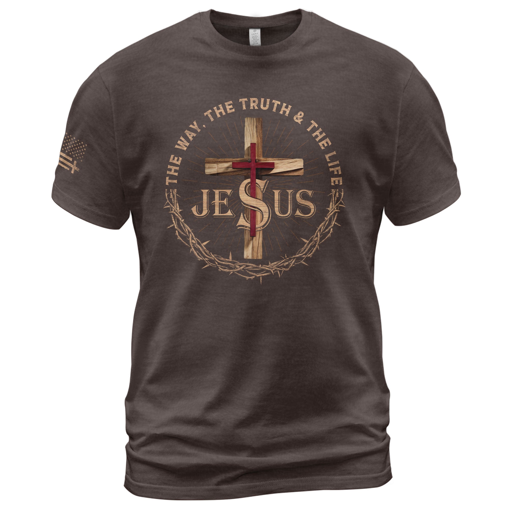 Christian Shirts for Men, The Way The Truth The Life Jesus Cross Crown Christian - Christian Tee Shirts - Rust Field Wear