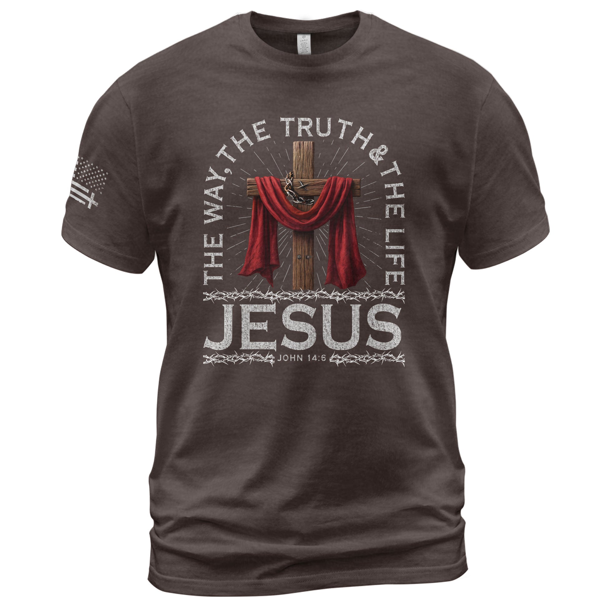 The Way The Truth The Life John 14:6 Jesus Cross Red Cloth, Christian Tee Shirts - Faith Shirts for Men - Rust Field Wear