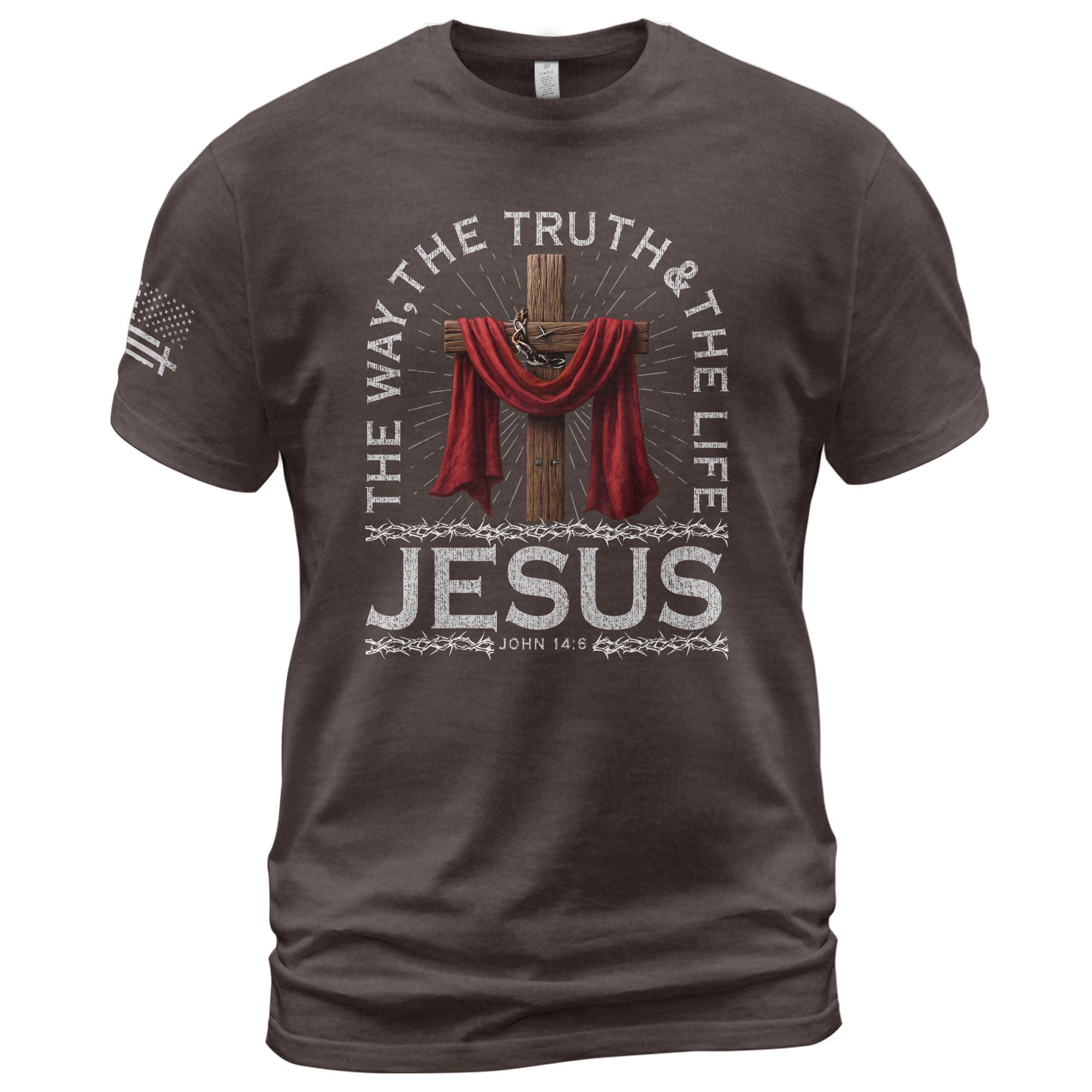 The Way The Truth The Life John 14:6 Jesus Cross Red Cloth, Christian Tee Shirts - Faith Shirts for Men - Rust Field Wear