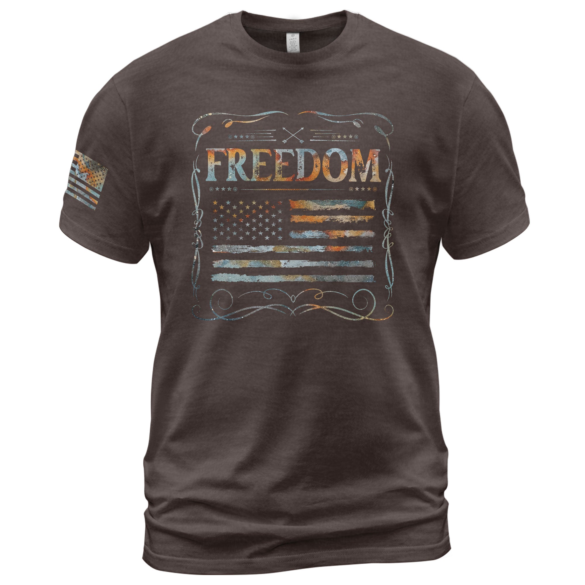 Freedom Shirts for Men, Freedom Rustic Flag Patriotic Tribute - Patriotic T Shirts - Rust Field Wear