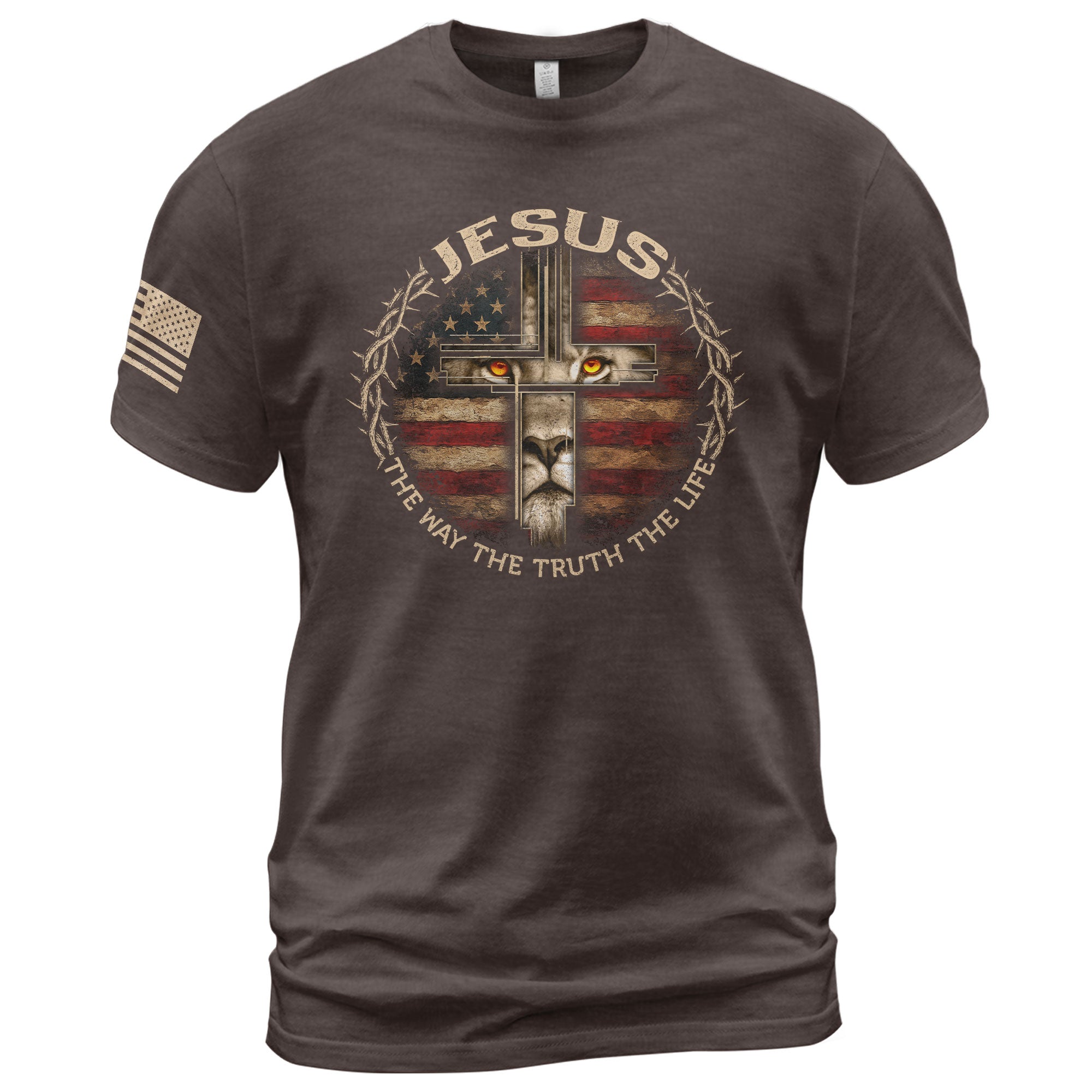 Jesus Lion Cross The Way The Truth The Life, Christian Tee Shirts - Faith Shirts for Men - Rust Field Wear