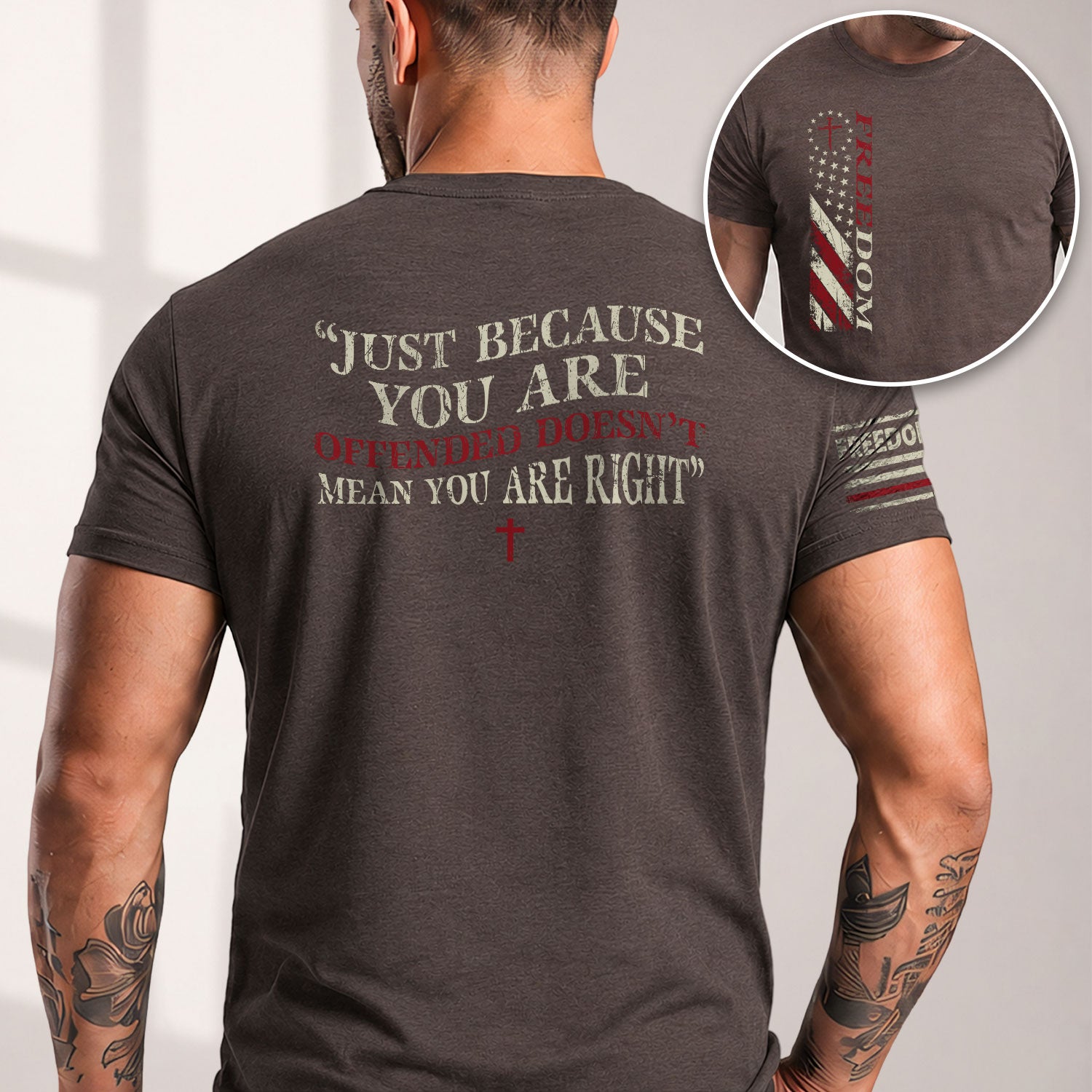 Freedom Memorial Patriotic American Flag and Bold Quote - Freedom T Shirt, Patriotic Shirts for Men - Rust Field Wear