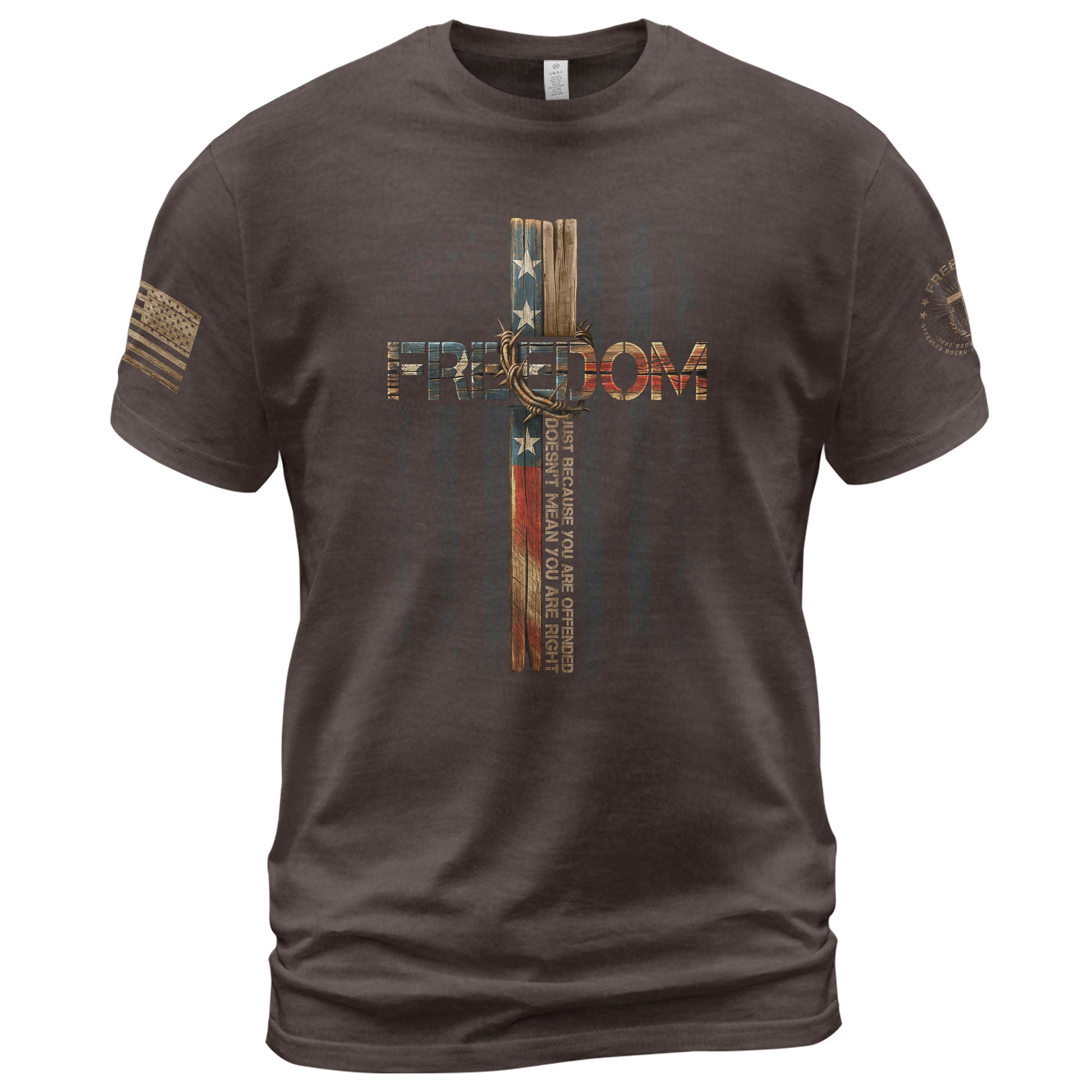 Freedom T Shirt, Freedom Memorial American Flag Cross - Freedom Shirts for Men - Rust Field Wear