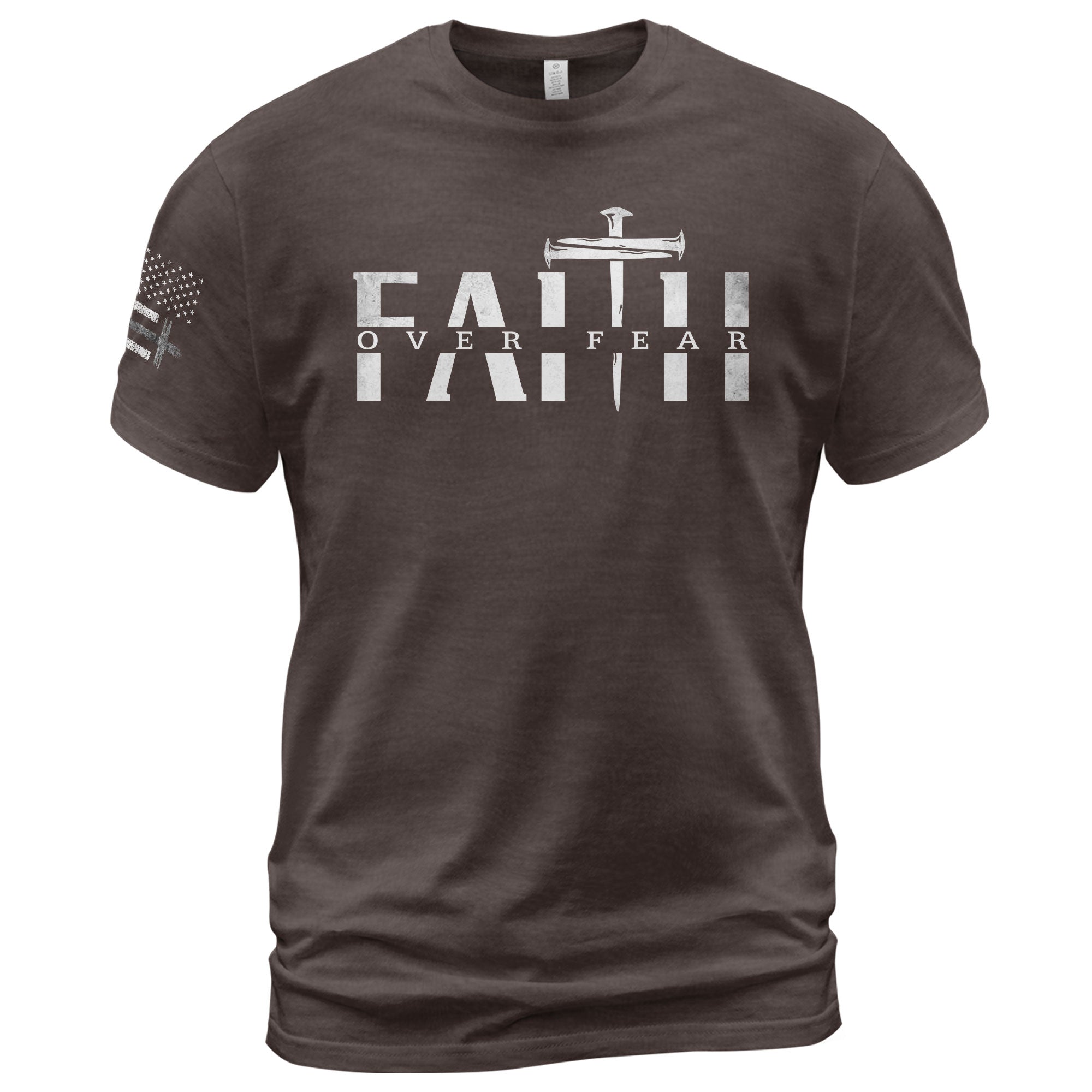 Christian Shirts for Men, Faith Over Fear Sword Cross - Christian Tee Shirts - Rust Field Wear