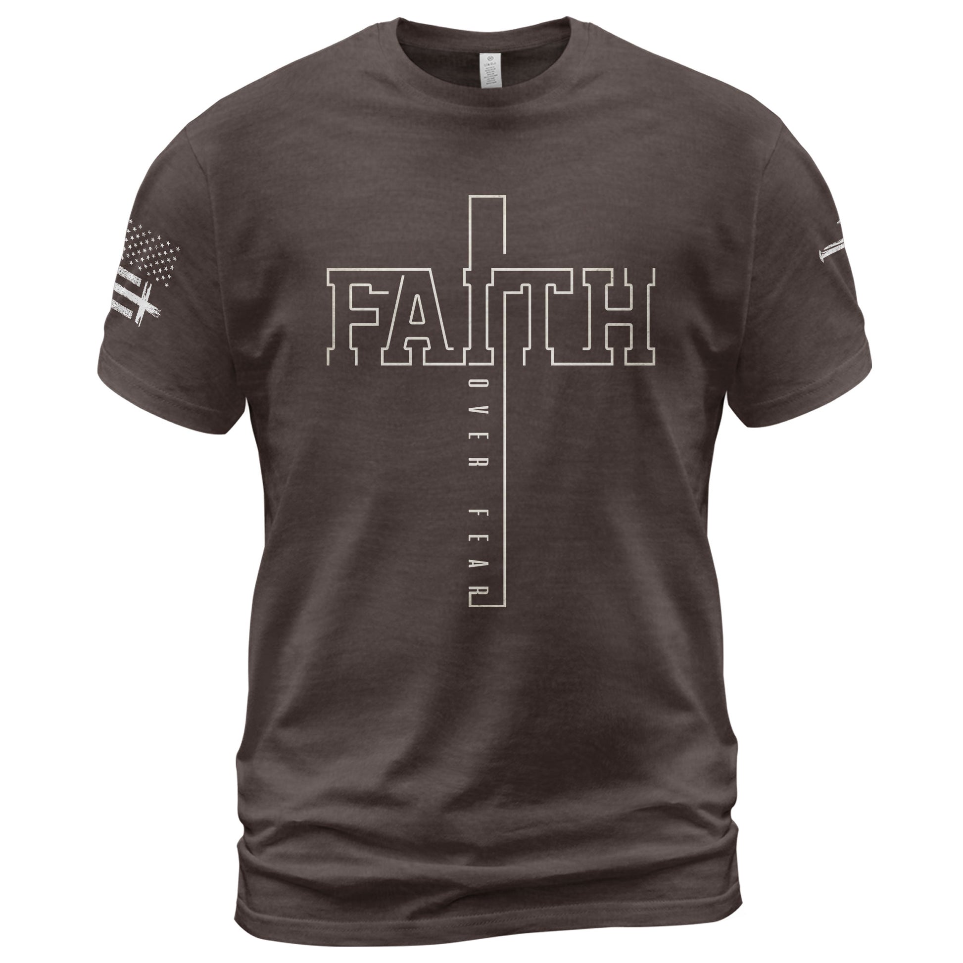 Christian Shirts for Men - Faith Over Fear Bold Cross Typography, Christian Tee Shirts - Rust Field Wear