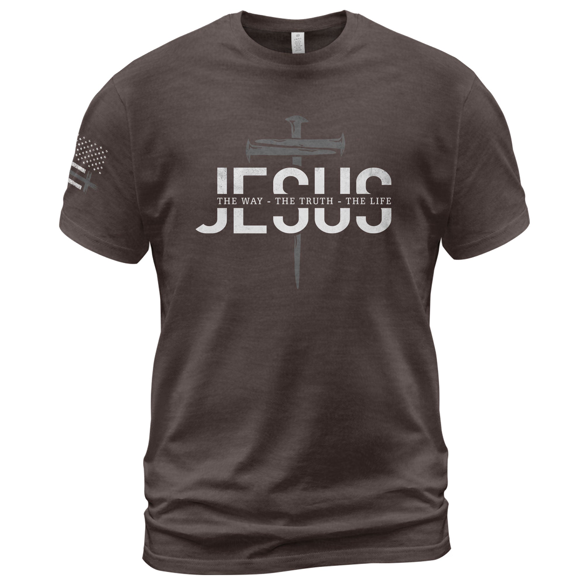 Jesus The Way The Truth The Life Christian Cross Nail Design, Christian Tee Shirts - Faith Shirts for Men - Rust Field Wear