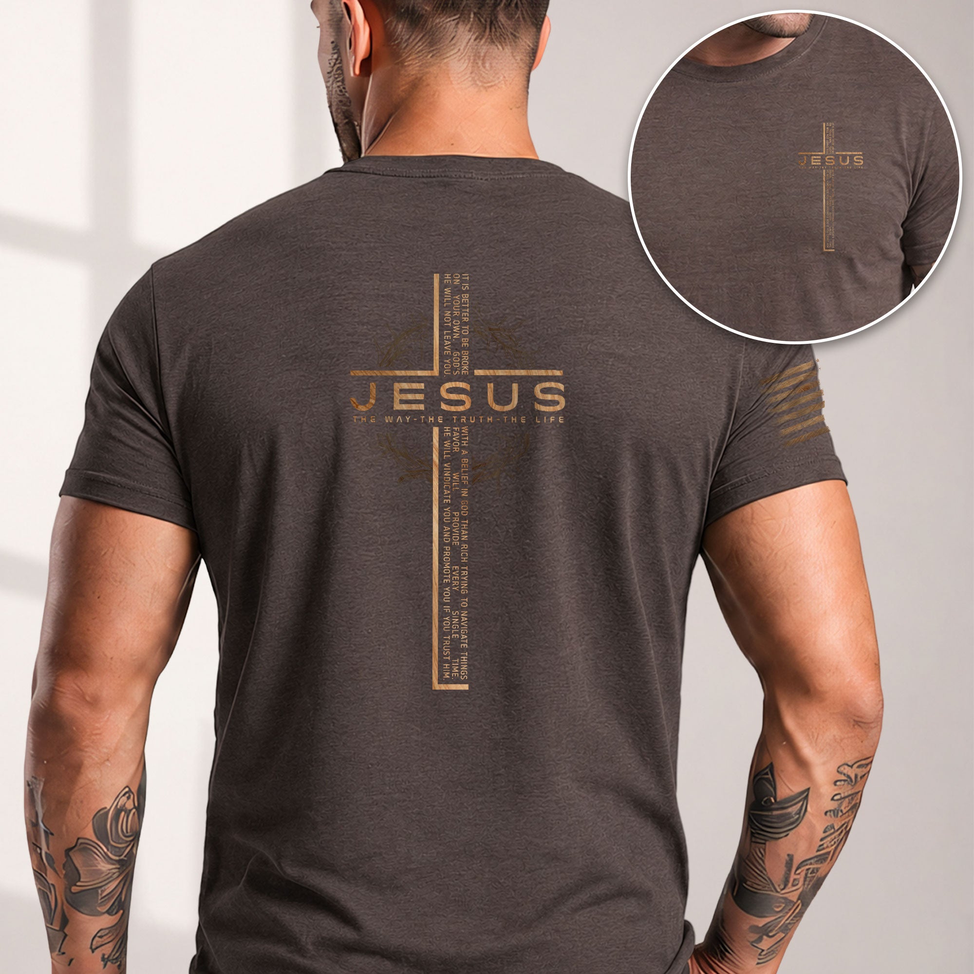 Faith Based Christian Tee Shirts, Jesus Cross Bible Verse Christian - Christian Shirts for Men - Rust Field Wear