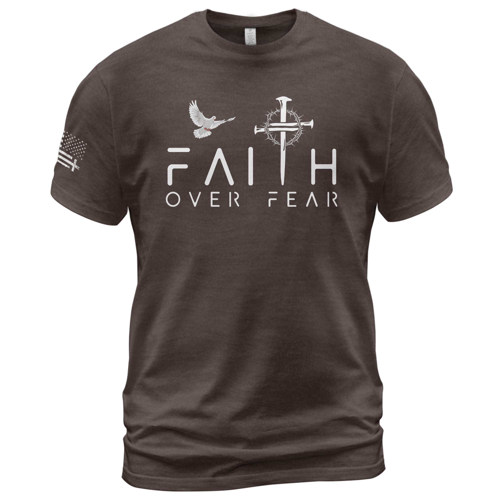 Christian Shirts for Men - Faith Over Fear Dove and Nail Cross Christian, Christian Tee Shirts - Rust Field Wear