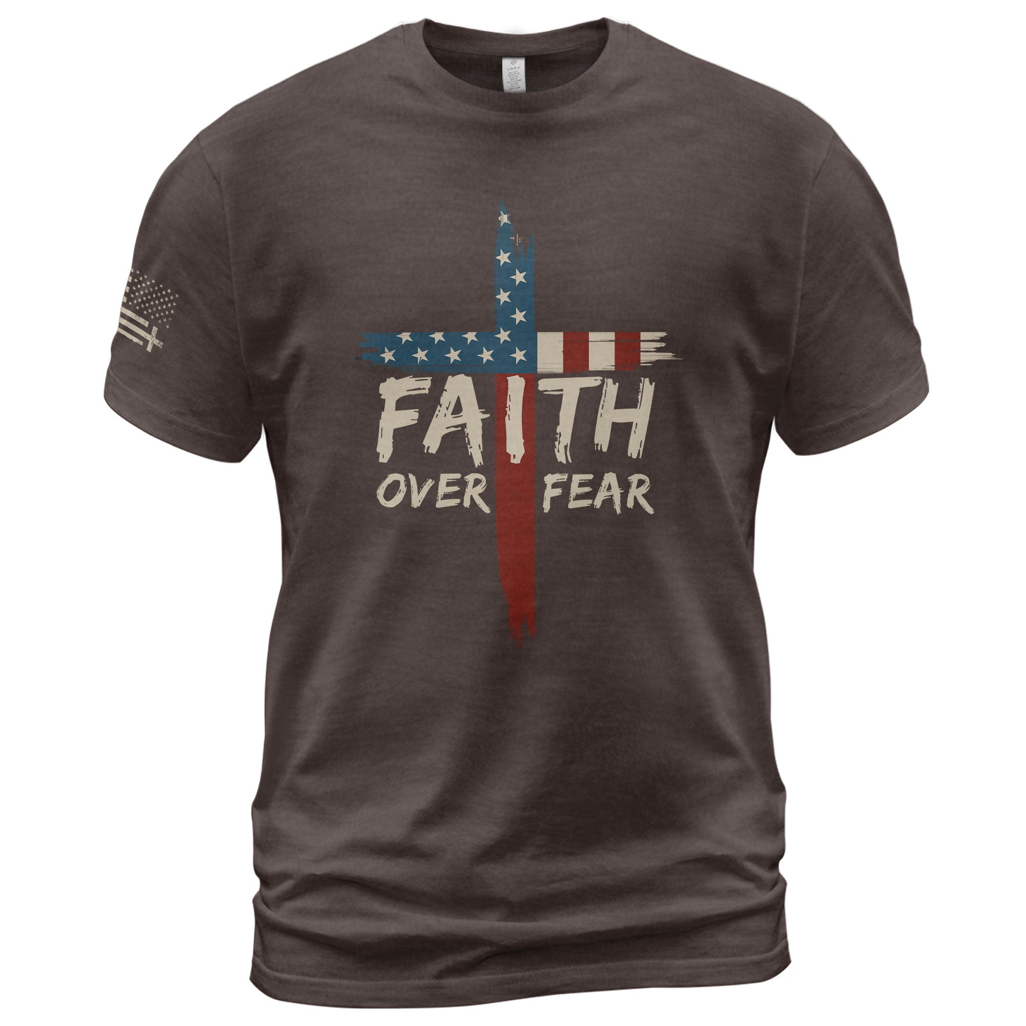 Christian Tee Shirts, Faith Over Fear USA Flag Cross Christian - Christian Shirts for Men - Rust Field Wear