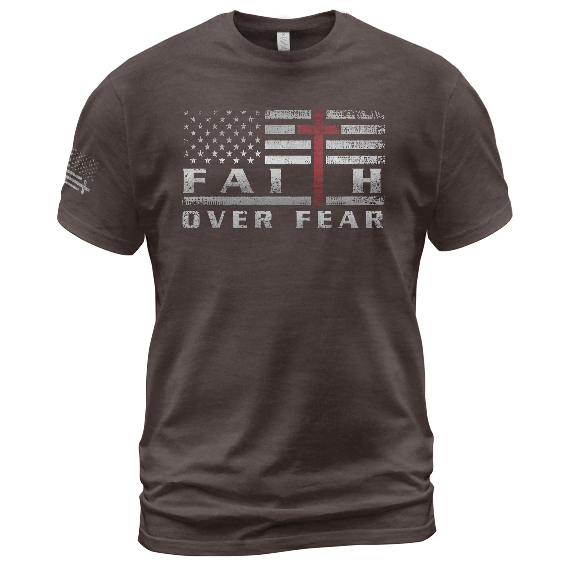 Faith Over Fear USA Flag Red Cross Christian - Christian Tee Shirts, Christian Shirts for Men - Rust Field Wear