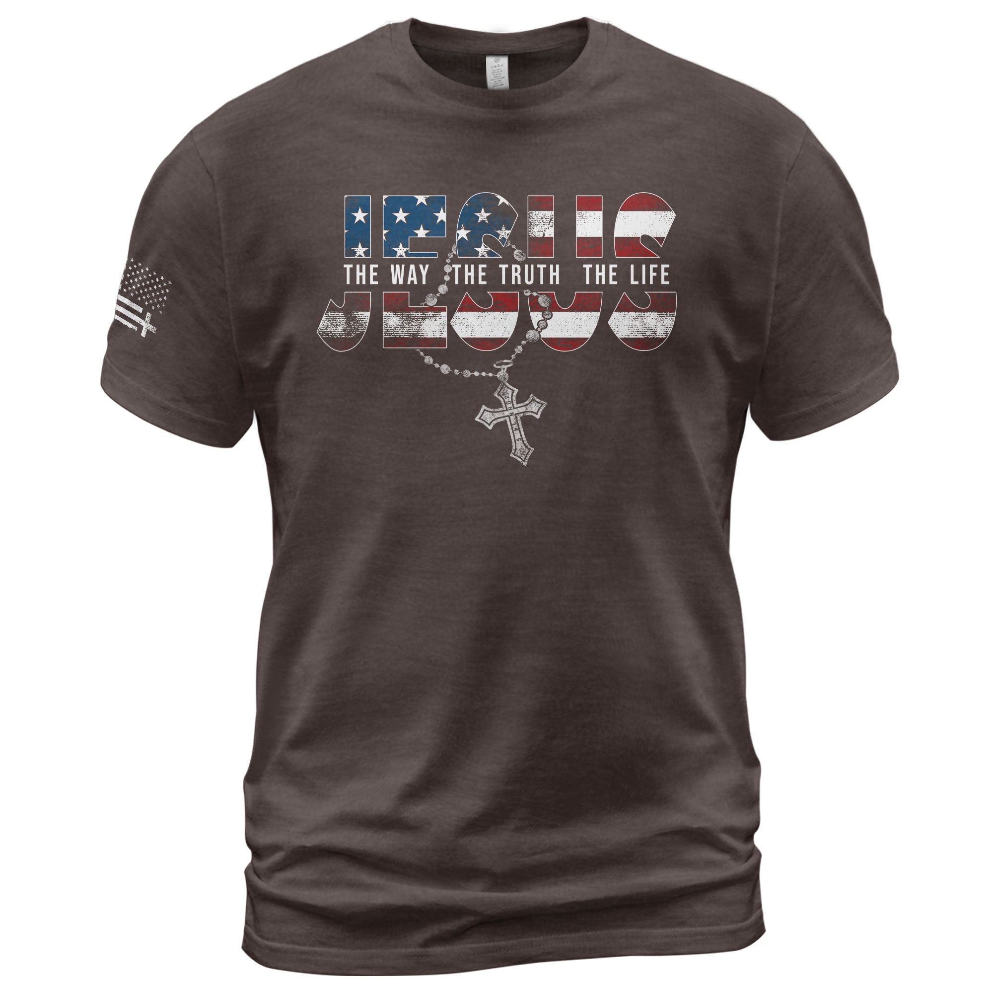 Jesus The Way The Truth The Life USA Flag Rosary Cross Christian, Christian Tee Shirts - Faith Shirts for Men - Rust Field Wear