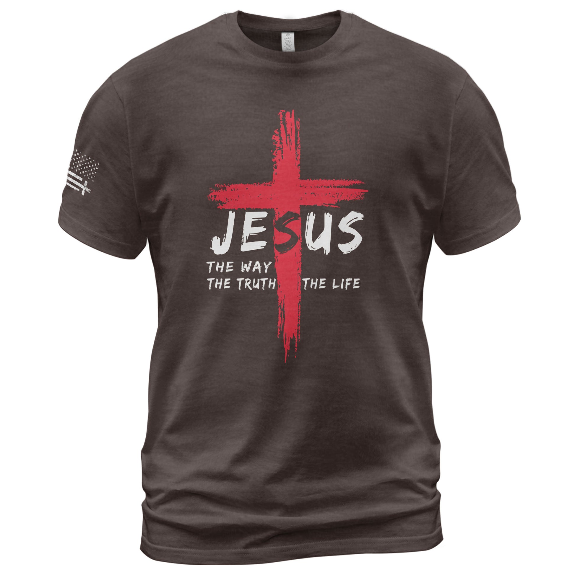 Faith Based Christian Tee Shirts, Jesus The Way The Truth The Life Red Cross Christian - Christian Shirts for Men - Rust Field Wear