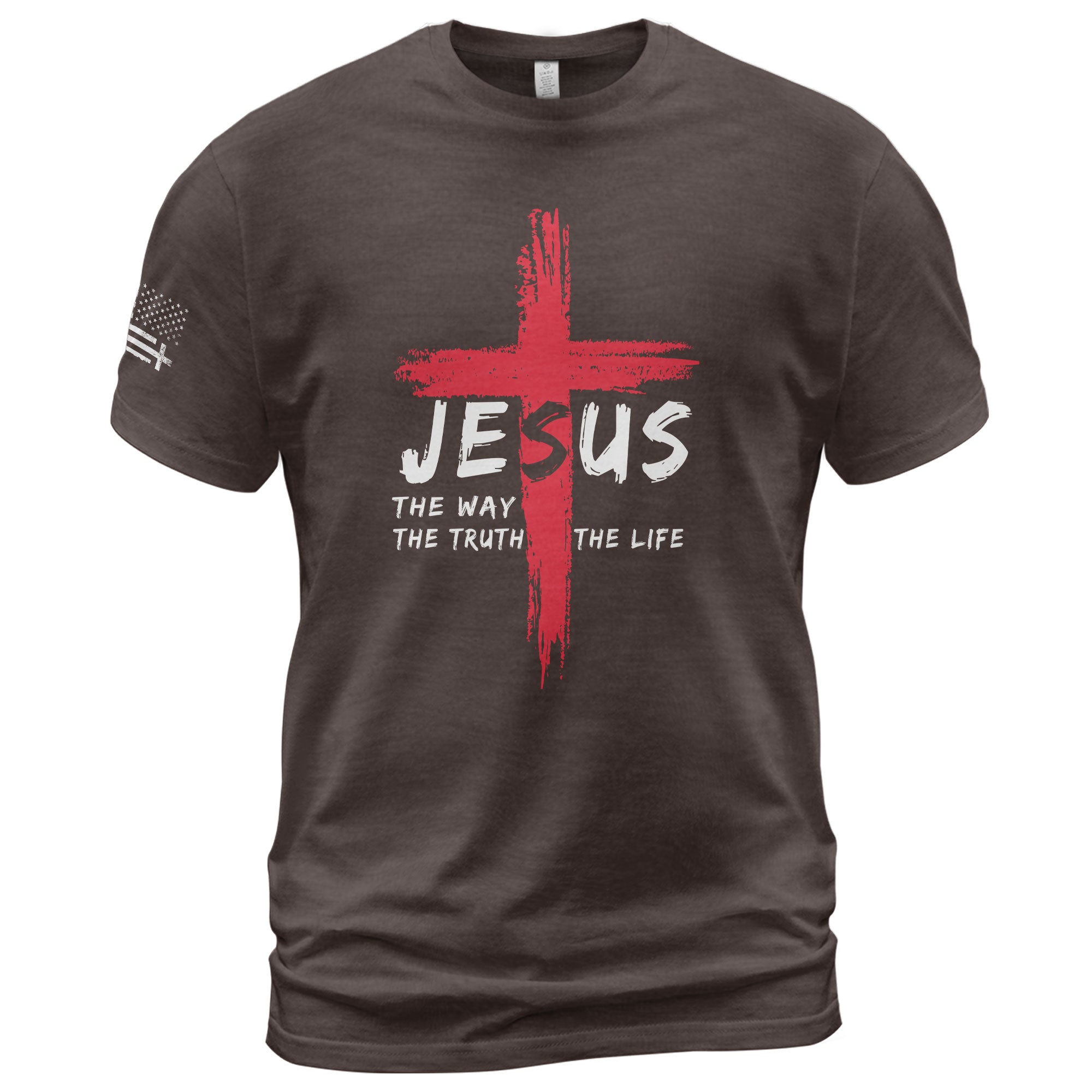 Faith Based Christian Tee Shirts, Jesus The Way The Truth The Life Red Cross Christian - Christian Shirts for Men - Rust Field Wear