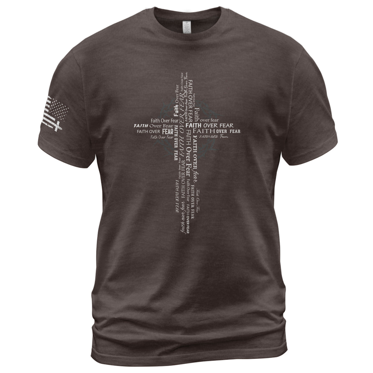 Faith Based Christian Tee Shirts, Faith Over Fear Typography Cross Christian - Christian Shirts for Men - Rust Field Wear