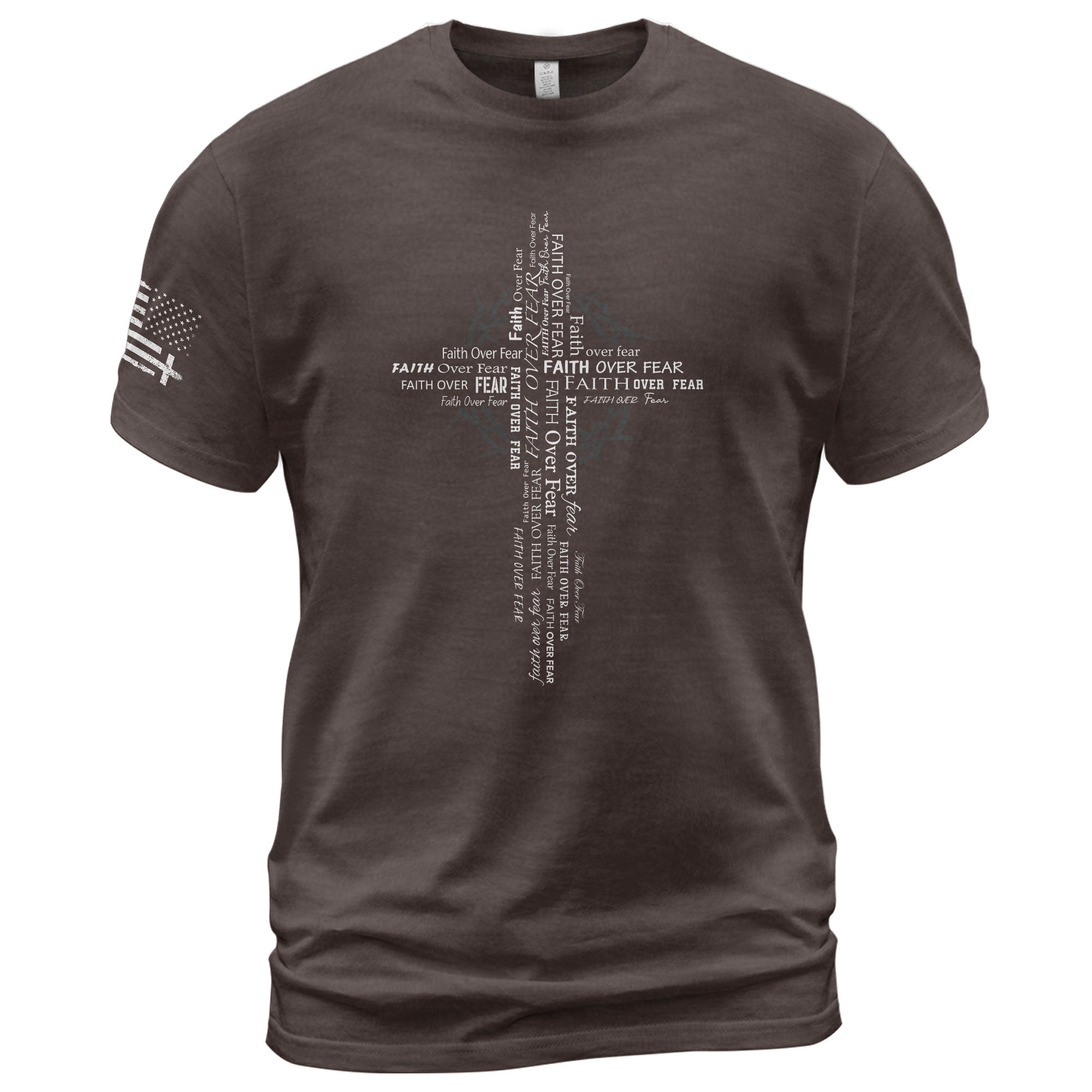 Faith Based Christian Tee Shirts, Faith Over Fear Typography Cross Christian - Christian Shirts for Men - Rust Field Wear