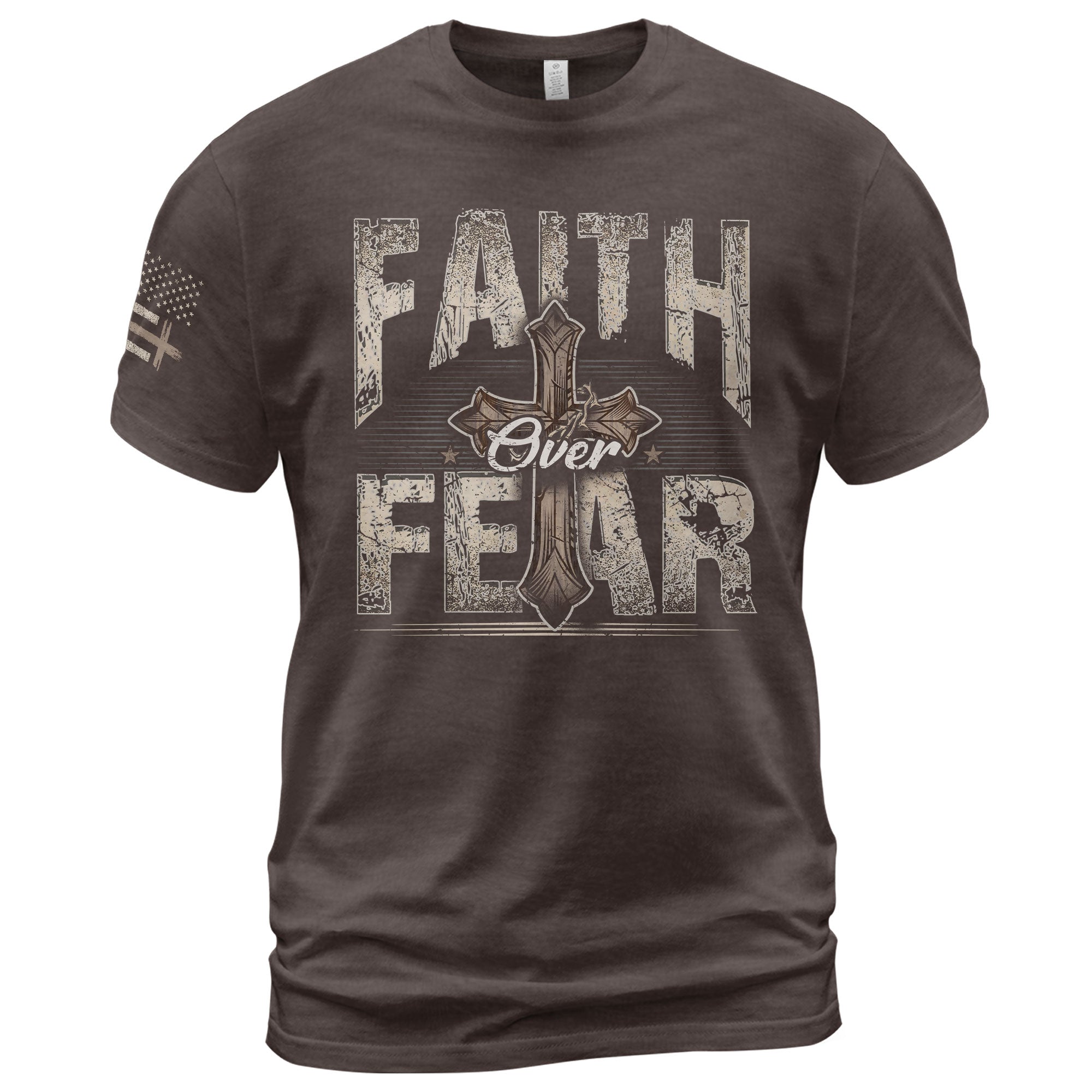 Faith Over Fear Christian Vintage Cross Crown Design, Christian Shirts for Men - Christian Tee Shirts - Rust Field Wear
