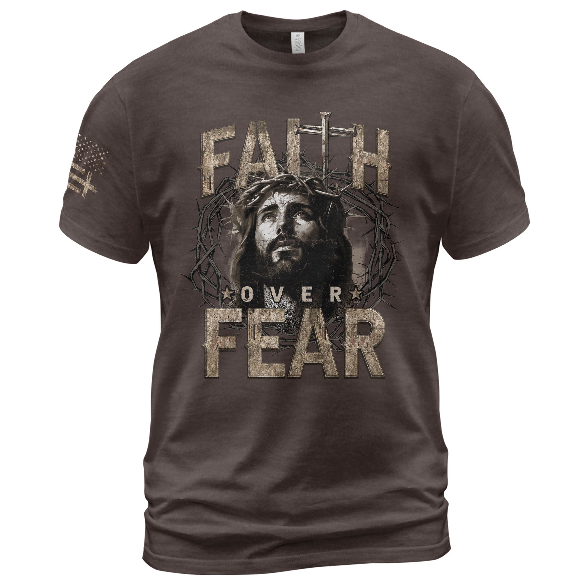 Faith Over Fear Christian Jesus Crown Cross Design, Christian Tee Shirts - Faith Shirts for Men - Rust Field Wear