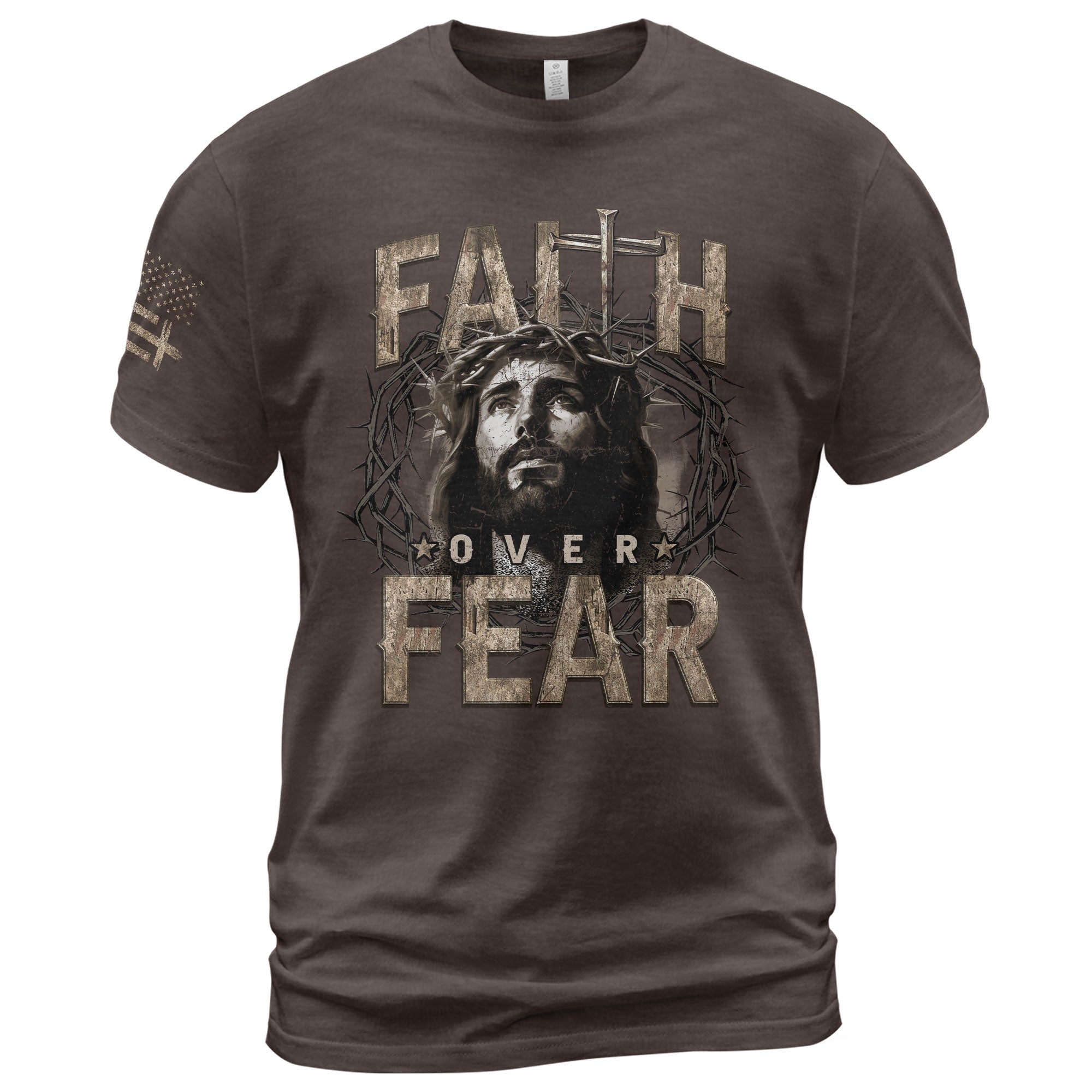 Faith Over Fear Christian Jesus Crown Cross Design, Christian Tee Shirts - Faith Shirts for Men - Rust Field Wear