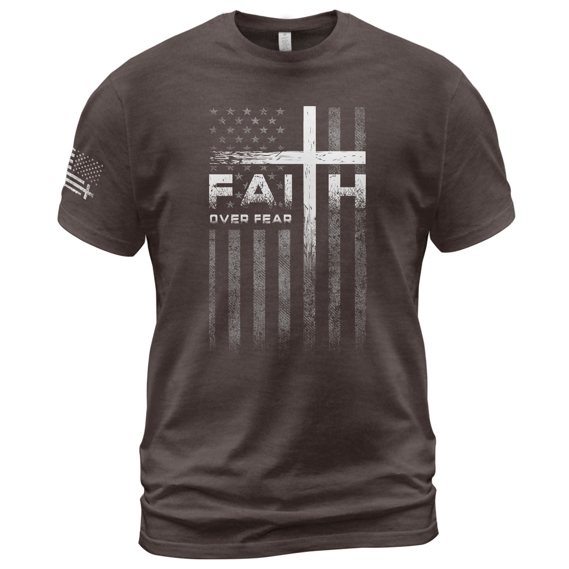 Christian Shirts for Men, Faith Over Fear Christian Cross American Flag Design - Christian Tee Shirts - Rust Field Wear