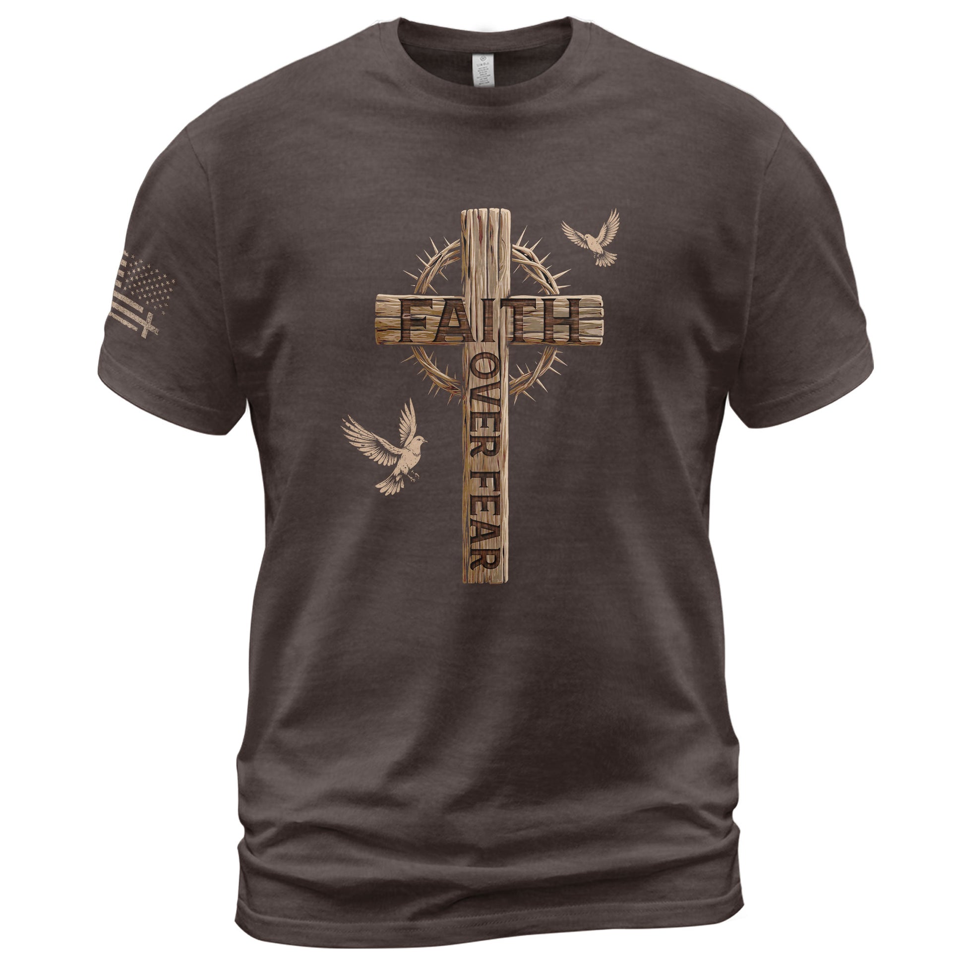 Faith Over Fear Christian Wooden Cross Crown of Thorns Design, Christian Tee Shirts - Faith Shirts for Men - Rust Field Wear