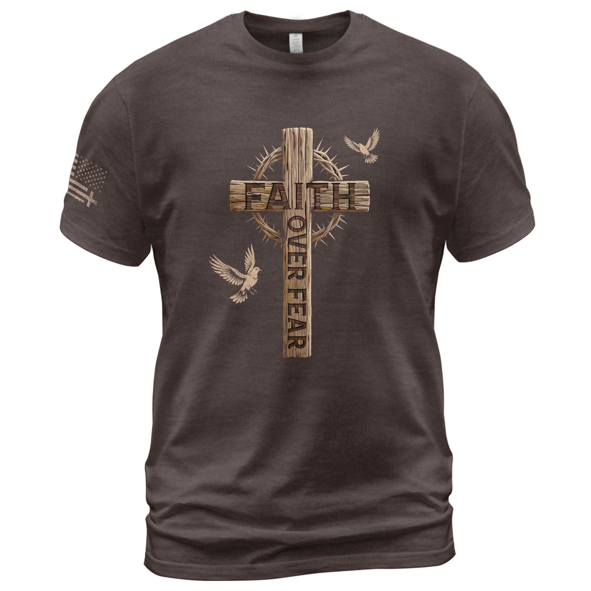 Faith Over Fear Christian Wooden Cross Crown of Thorns Design, Christian Tee Shirts - Faith Shirts for Men - Rust Field Wear
