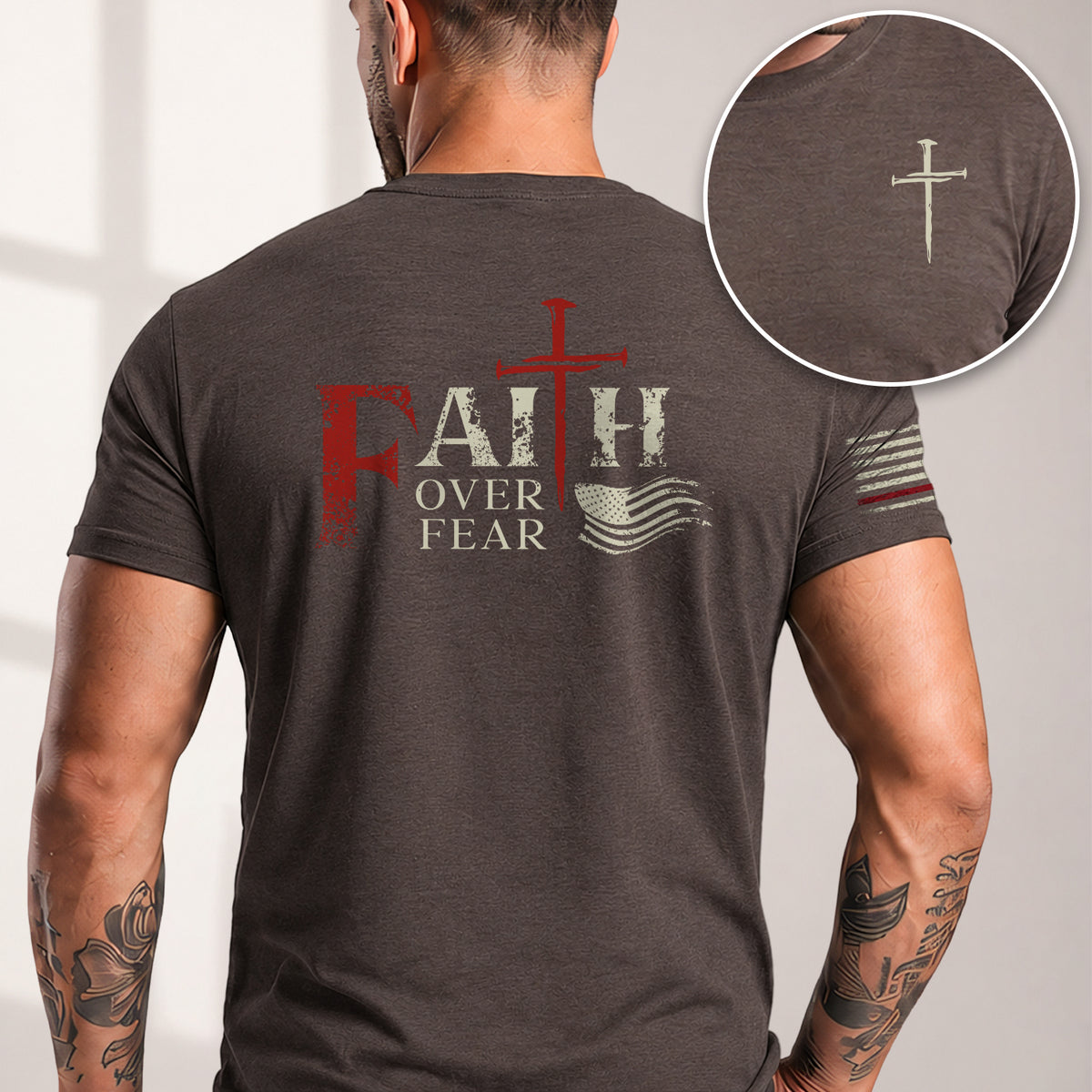 Faith Over Fear Christian Cross Patriotic Religious Jesus Shirt - Rust Field Wear