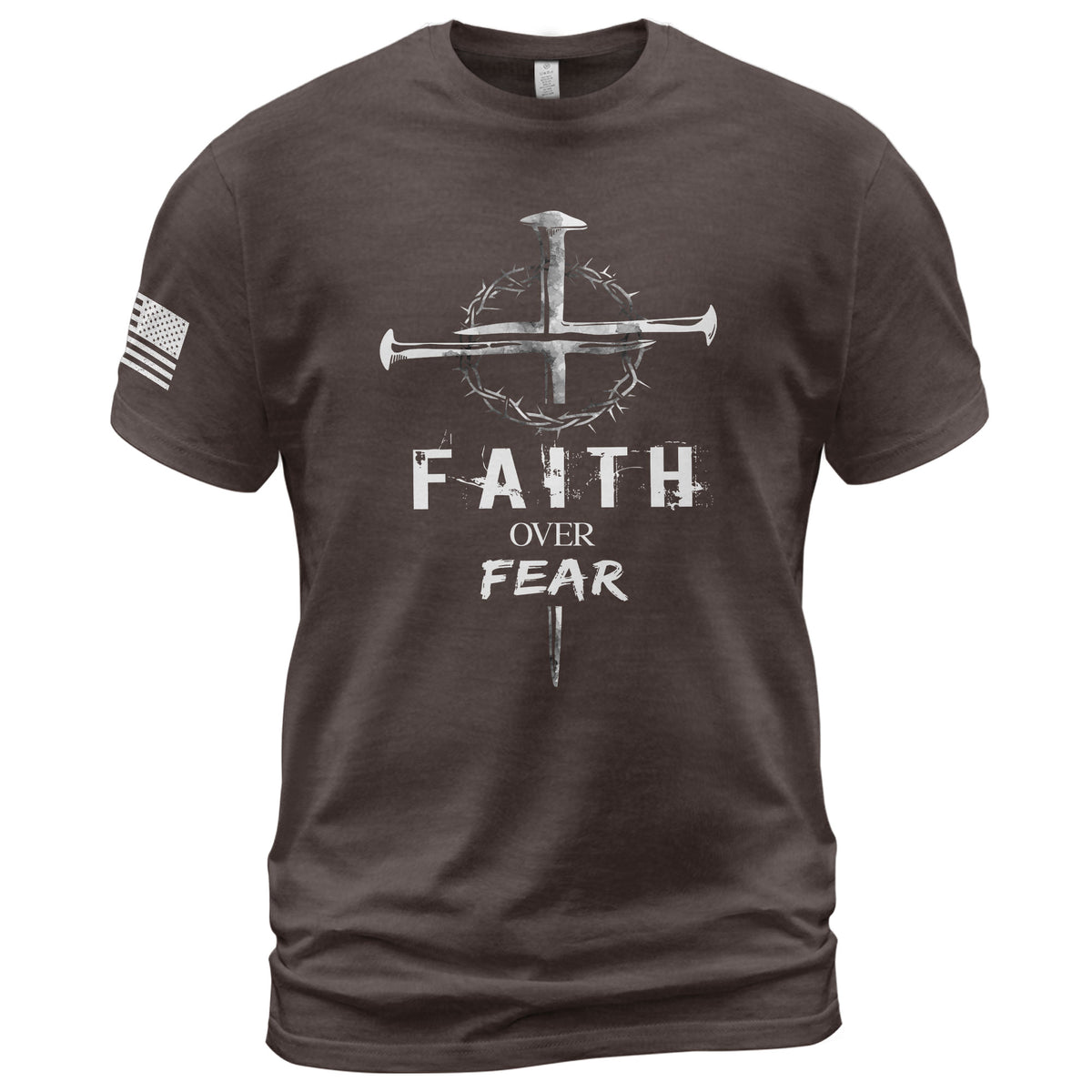 Faith Over Fear Christian Nail Cross Crown Thorns Religious - Christian Shirts for Men, Faith Based Christian Tee Shirts - Rust Field Wear